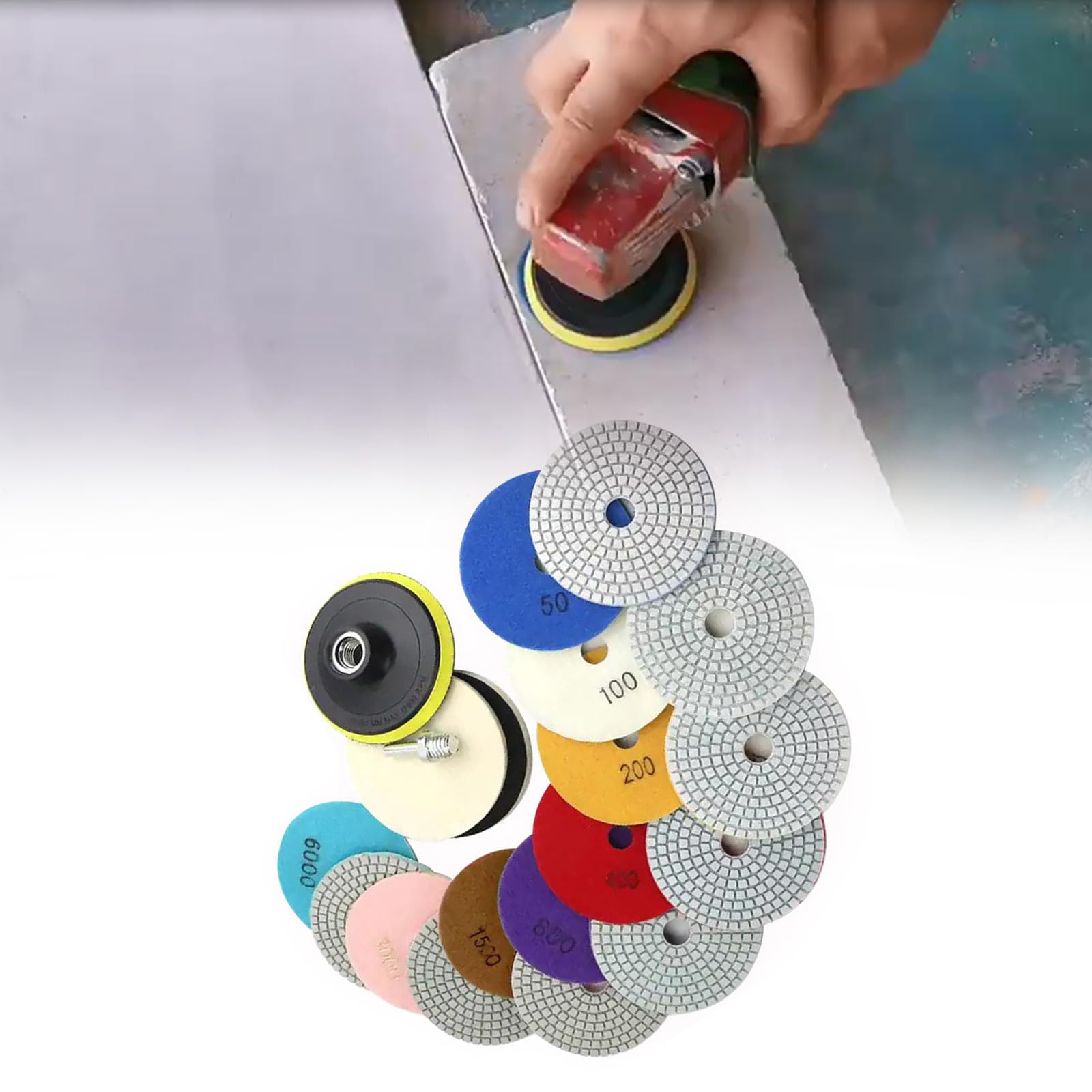 Set di 12 tamponi diamantati per lucidatura a secco e a umido, set di tamponi per lucidatura in marmo per trapano, smerigliatrice e lucidatrice, tamponi lucidanti per la finitura di cemento e marmo.