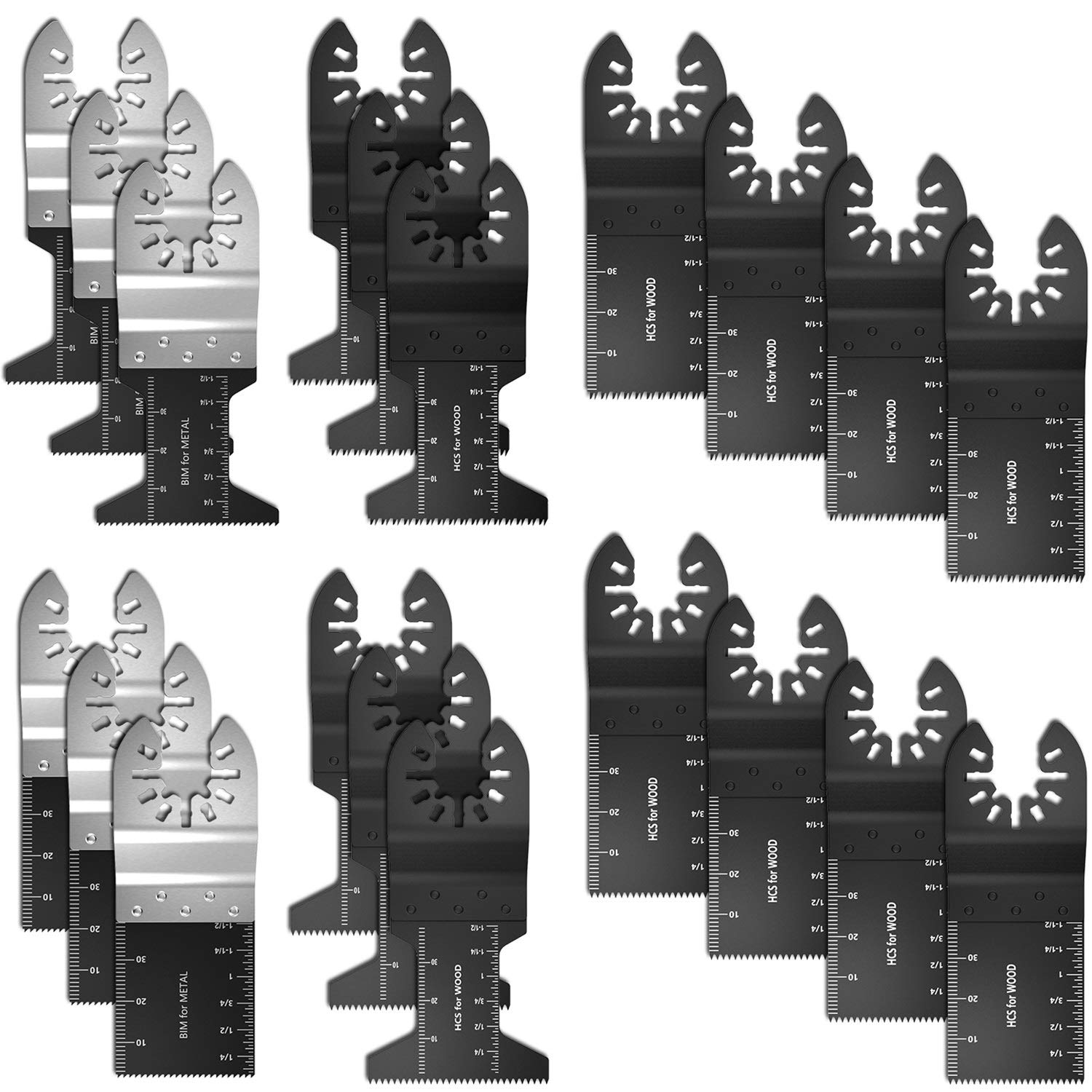 Hotbestus20PCS Mixed Oscillating Multitool Quick Release Saw Blades，High Precision Japan Tooth /Bi-Metal/Wood/Plastic/Soft-Metal/, Fits Fein Multimaster, Porter Rockwell Cable ,Black & Decker ,Bosch