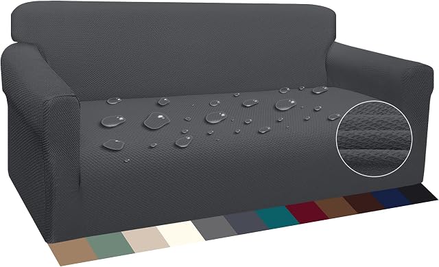 Luxurlife 1 Piece Super Thick Sofa Cover for 3 Cushion Couch Upgraded Water Repellent Slipcover with Latest Jacquard Design Furniture Protector with Elastic Band and Foam(Gray, 3 Seater)