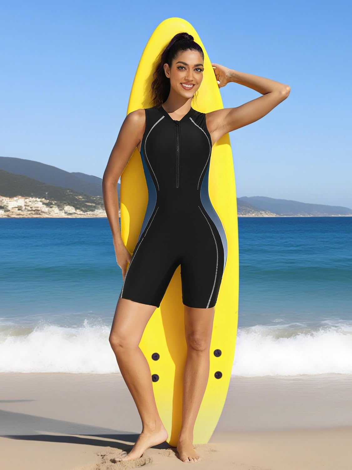 ATTRACO Boyleg One Piece Swimsuit for Women Zip Up Athletic Swimwear Training Bathing Suit - Image 9