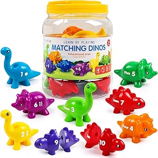 Dinosaur Matching Fine Motor Toys,Double-Sided Number Pattern Match Game Montessori Preschool Educational Learning Number Color Sorting Sensory Toys for 12 18 Month Age 1 2 3 Year Old Boys Girls