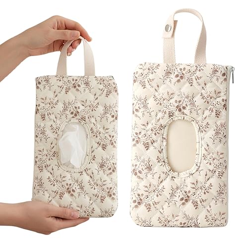 Miniatura 4 de Dispensador de toallitas húmedas portátil acolchado floral de lona para mamá (beige) (estilo1)