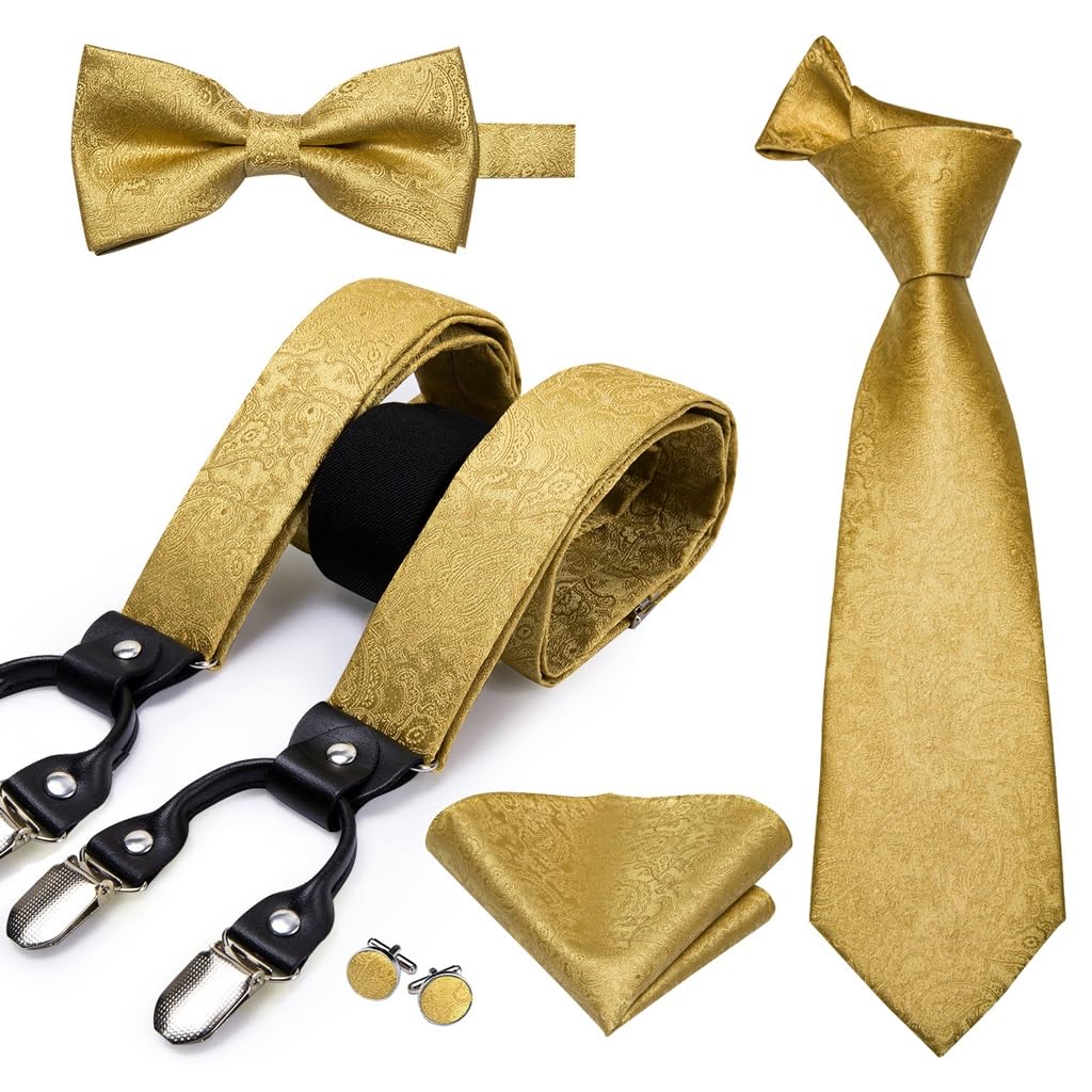 Tirantes Y de seda ajustables para traje de caballero con pajarita y pañuelo