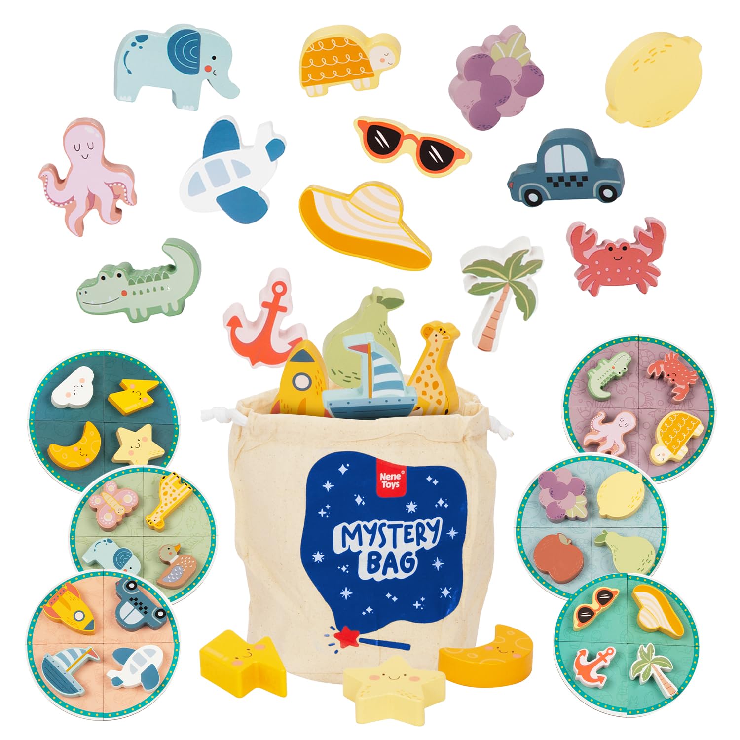 Nene Toys Touch and Match Bingo Game - Educational Sensory Toy for Kids Aged 3+ | Board Game with 24 Wooden Shapes & Puzzle Cards for Family Fun | Develops Fine Motor Skills & Tactile Awareness