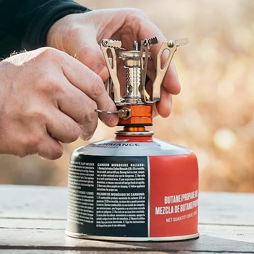 Miniatura 4 de MalloMe Estufa de mochilero – Estufa de camping portátil – Mochila pequeña para campamento individual para recipiente de combustible de propano