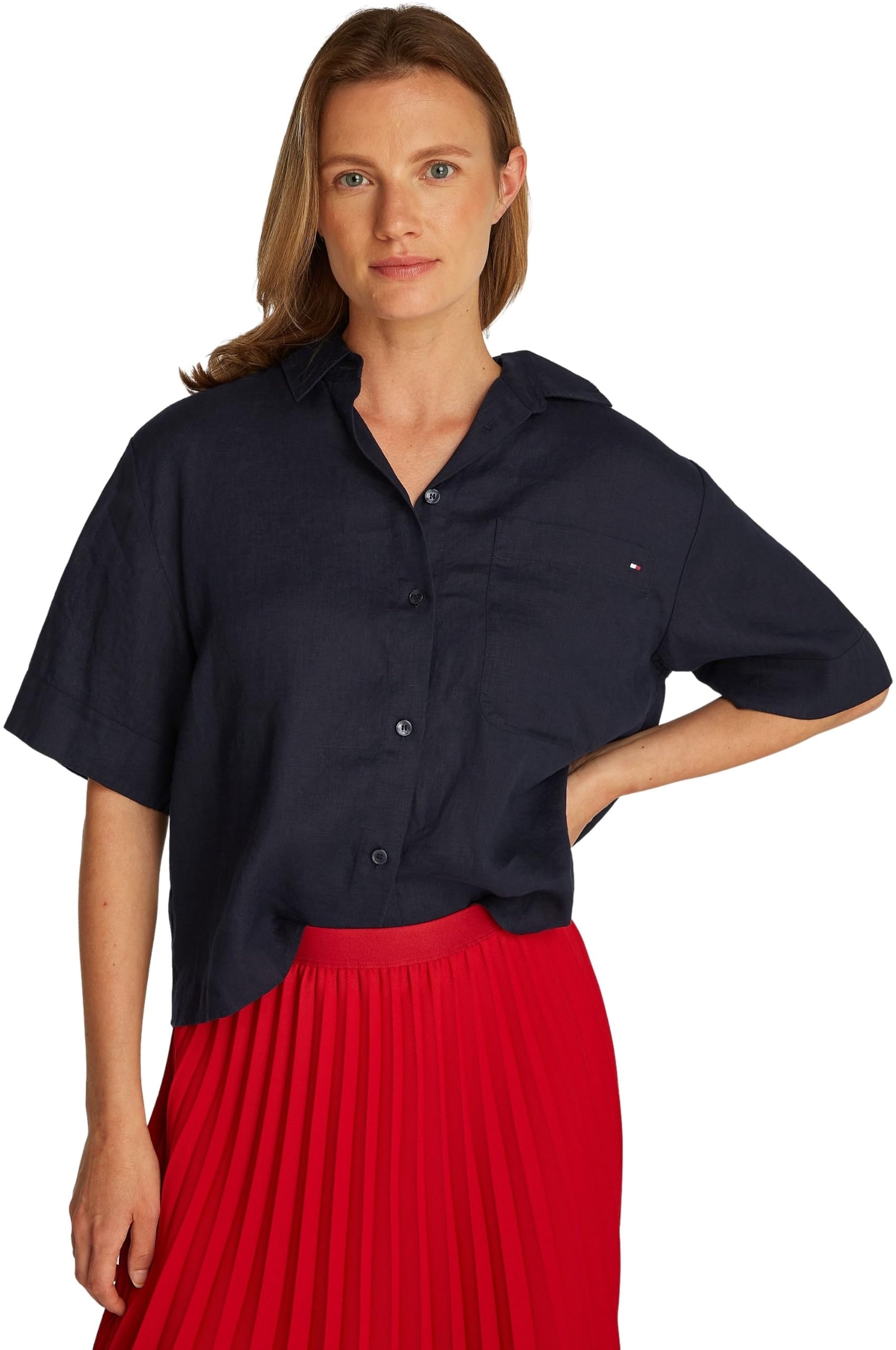 Tommy Hilfiger Chemise Femme Linen Relaxed Manches Courtes