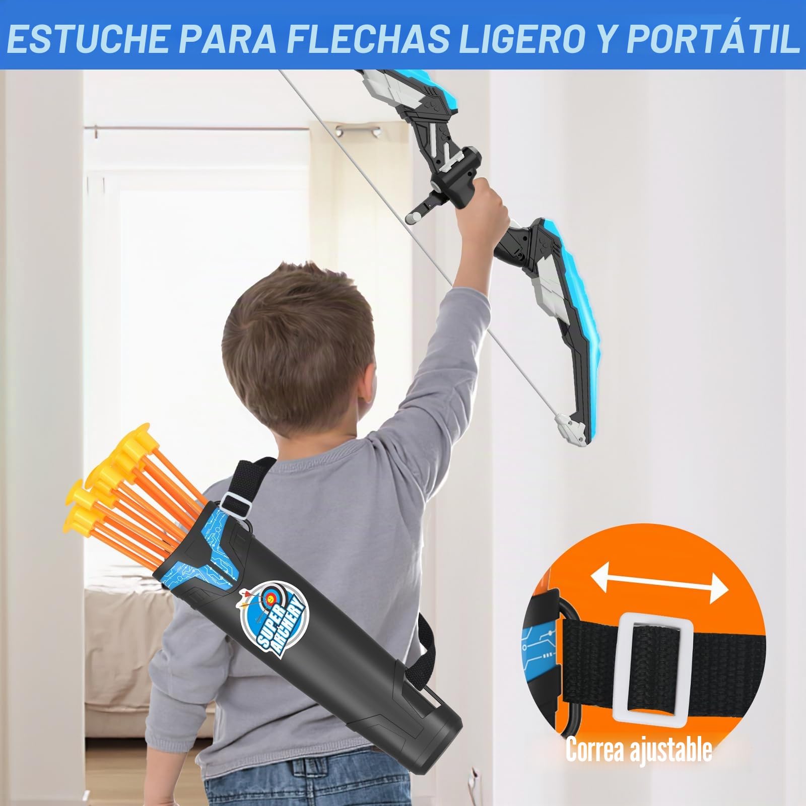HYES Arco y Flechas para Niños, Juguetes de Tiro con Arco con Flechas de Ventosa, Objetivo de Pie Móvil, Soporte de Flecha y Objetivos de Puntuación, Juguete Regalo para Interior y Exterior
