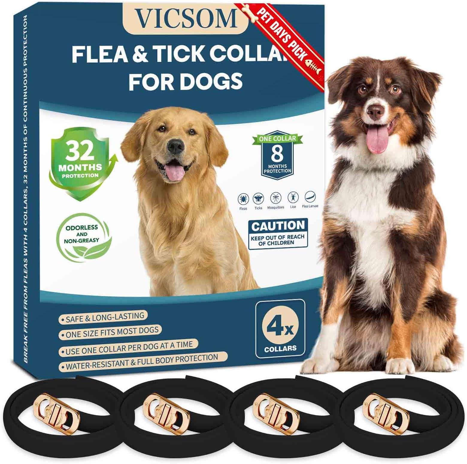 4 Pack Flea & Tick Protection for Dogs, 32-Month Waterproof Adjustable Repellent Collar, Long-Lasting Pest Prevention for Small Medium Large Breeds, Black