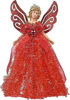 Fairy Angel Christmas Tree Topper 22CM - Fabric Pendant Doll Decoration With Feather Wings, Handmade Tree Top Ornament - Enjoy Youselves