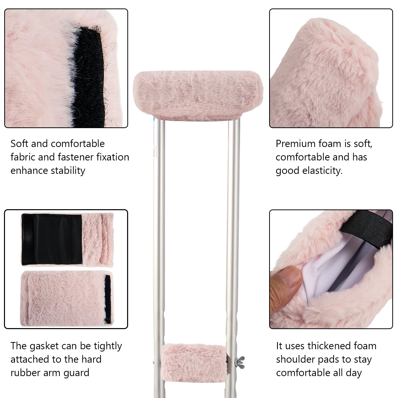 Almohadillas universales para muletas para axilas y empuñaduras, cojín para muletas, axilas, esponjosas, accesorios para axilas y mangos (rosa)