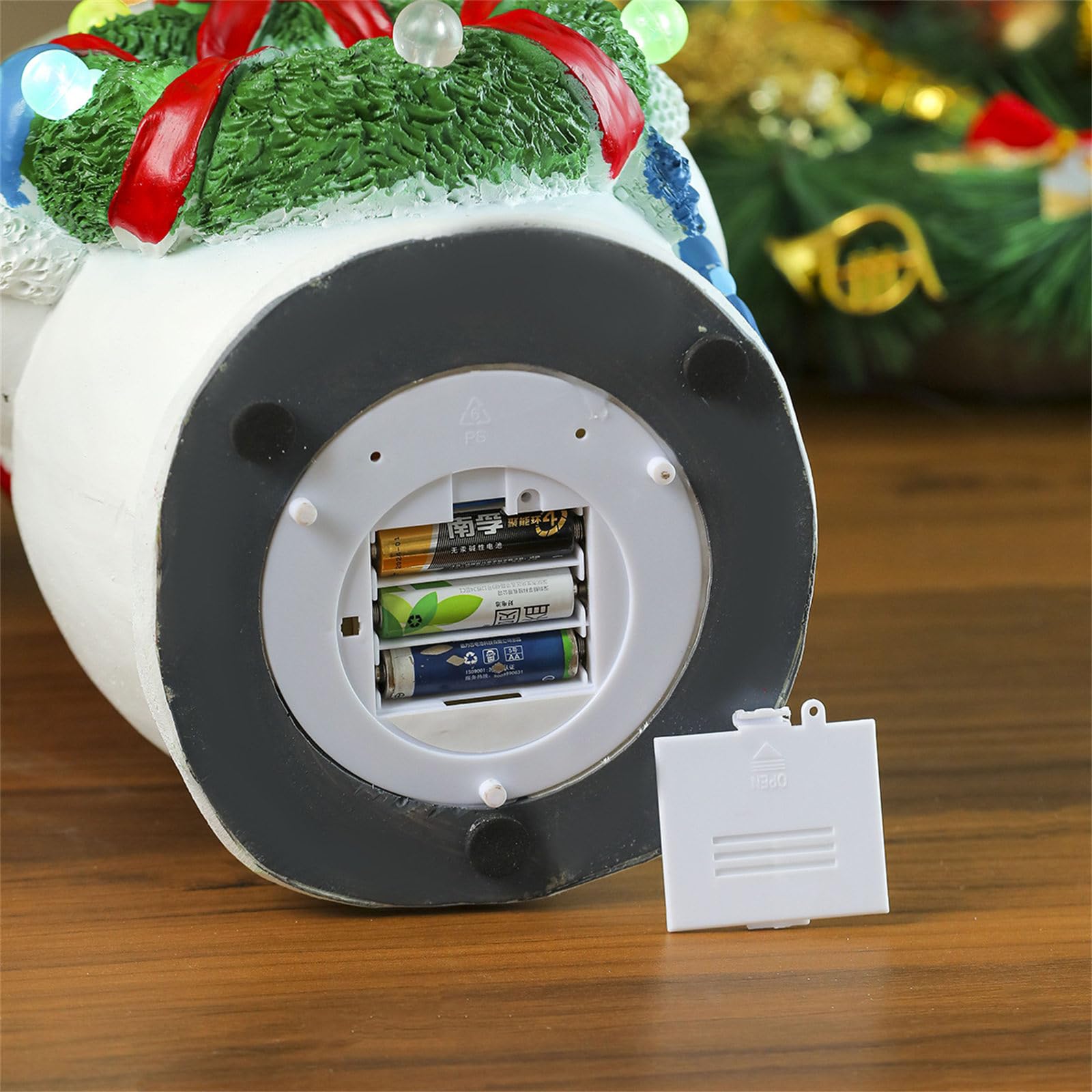 Figura decorativa de resina con luz LED para mantel, decoración de mesa, decoración de mesa con música de Navidad brillante, figura de resina musical con luz LED para repisas