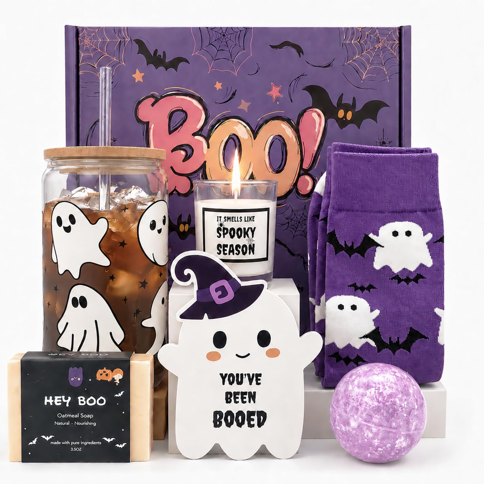 Boo Koszyk Nadziewacze dla kobiet, prezenty na Halloween dla kobiet, uroczy kosz na Halloween Boo dla nastolatków, dziewcząt, jej siostry, przyjaciółki, dorosłych, z upiornymi szklanymi kubkami