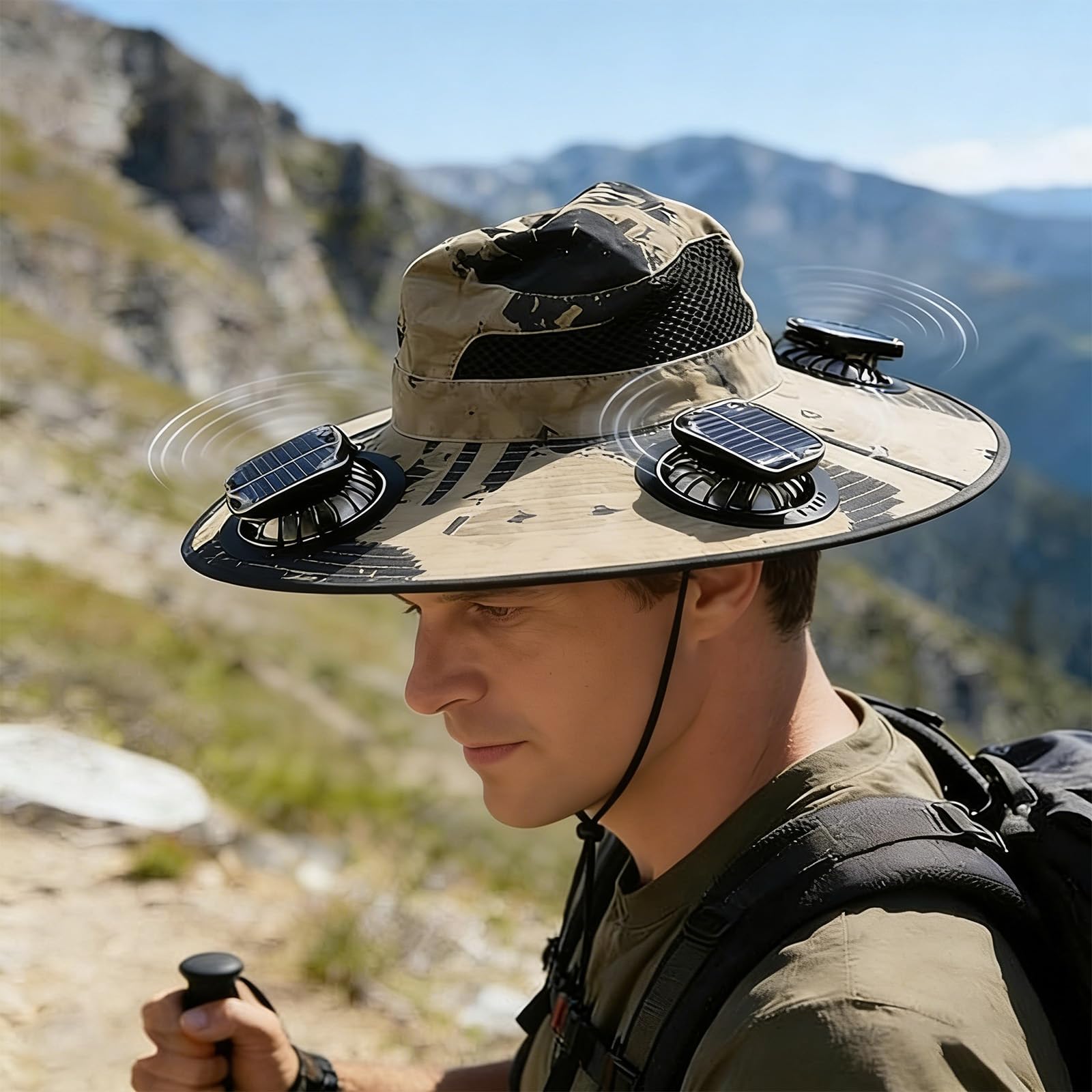 Cappello di raffreddamento a energia solare con 3 ventole integrate 50+ protezione solare per attività all'aperto, pesca, escursionismo, campeggio, cappello rinfrescante all'aperto