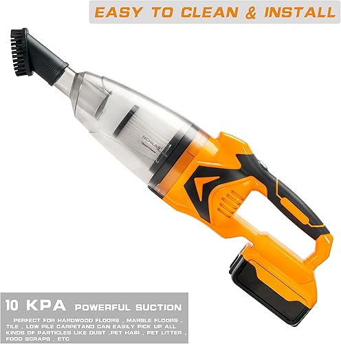 Miniatura 3 de Aspiradora inalámbrica de mano, aspiradora de mano de 10 kPa, potente succión, 4 cabezales diferentes para el hogar, mascotas, piso y automóvil,