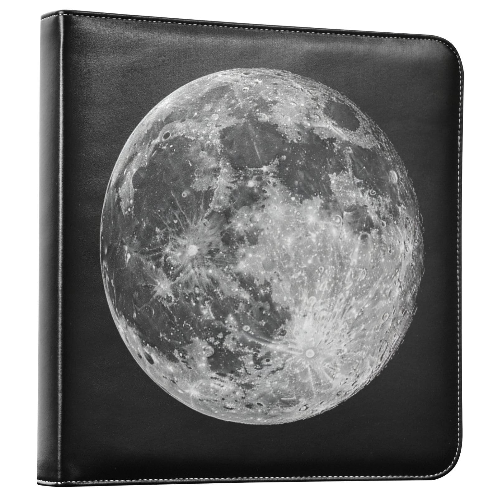 JIPONI White Moon in Black Background Large Photo Album, DIY Leather Cover Scrapbook Albums for 4x6 5x7 6x8 Pictures, Self Adhesive Memory Book for Wedding, Baby, Family