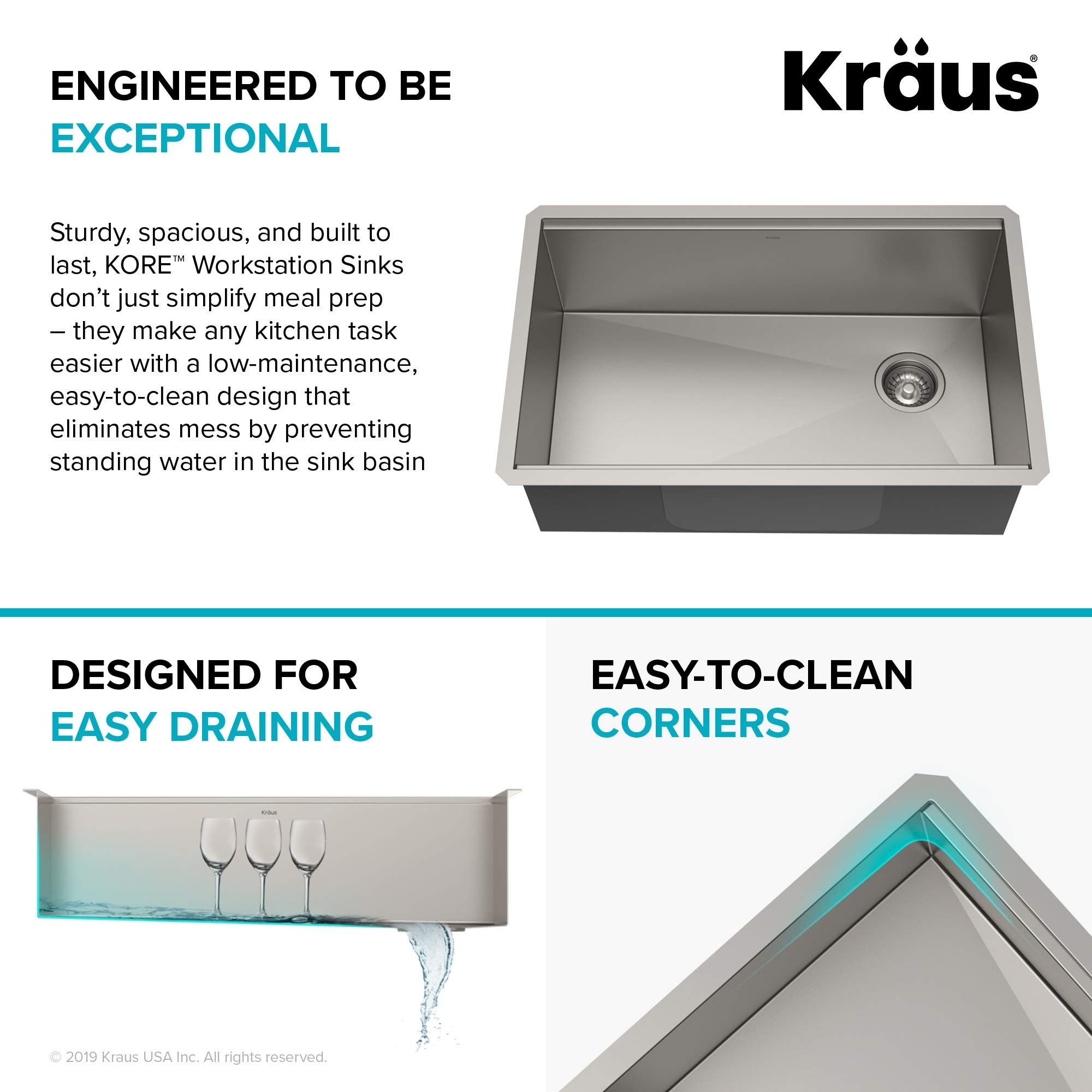 Kraus KWU11030 Kore Kitchen Single Bowl, 30 Inch, 30" Workstation Sink