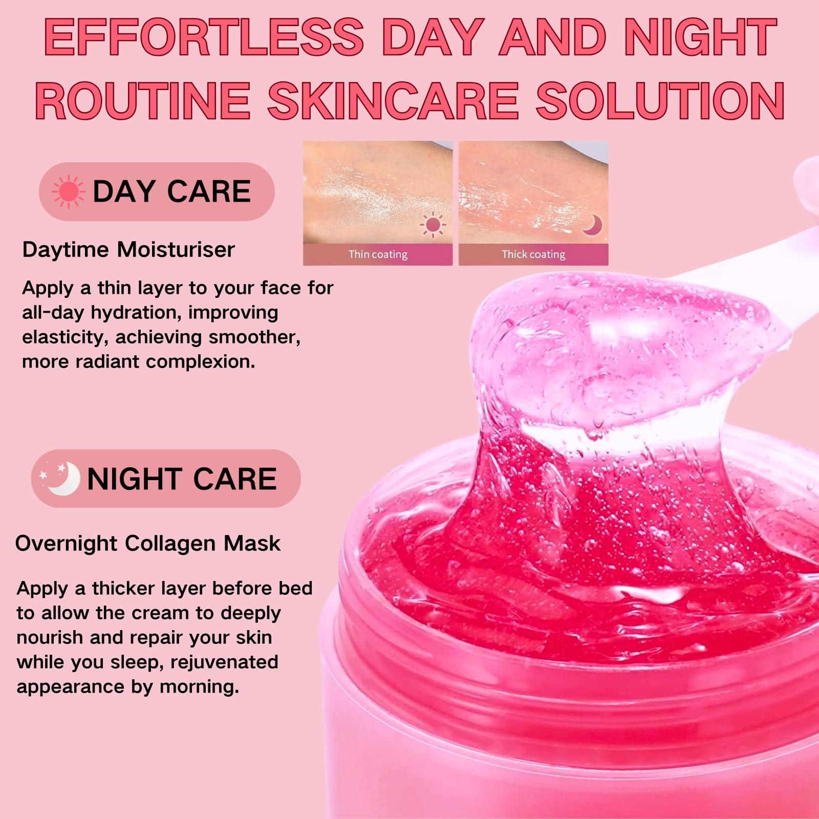 Collagen Jelly Cream, Day Night Cream for Women Anti Aging Korean Moisturiser with Niacinamide & Hydrolyzed Collagen - Image 4