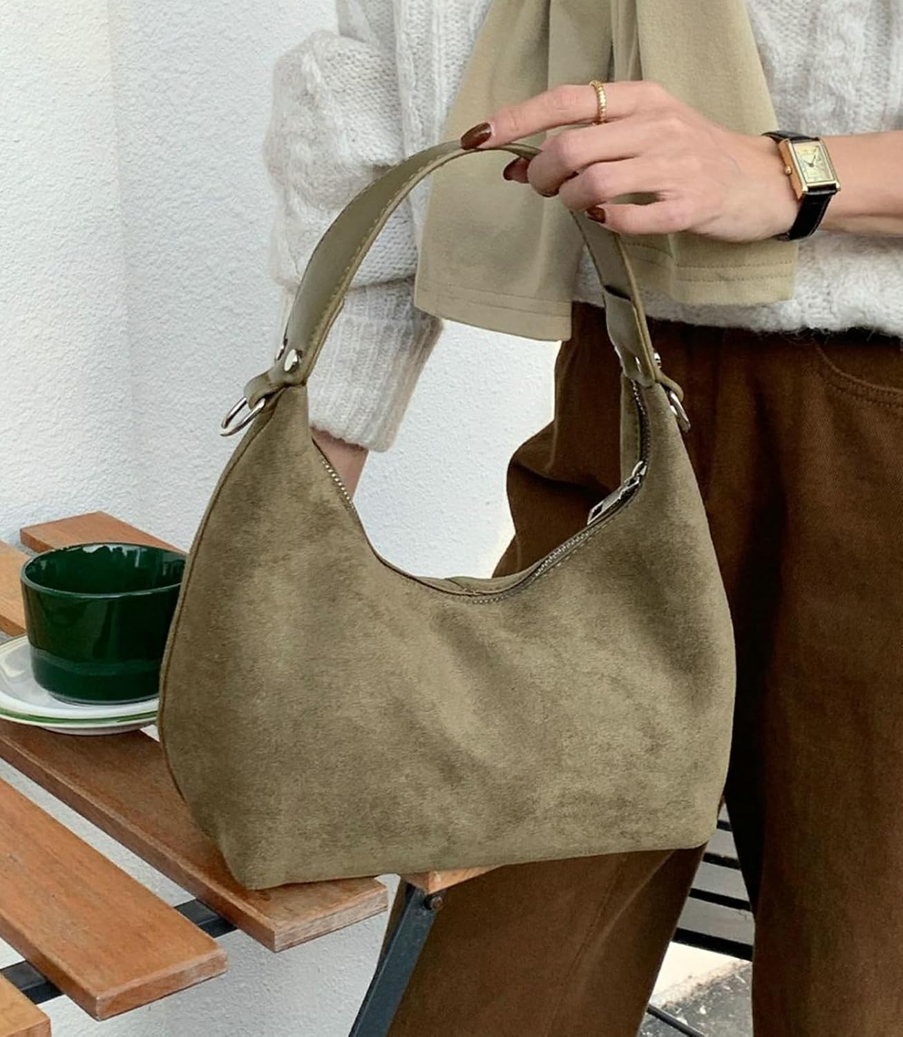 Suede Crescent Bag Women 2025 Retro Suede Slouchy Bag Fall Work Handbag Shoulder Bag Slouchy Tote Underarm Purse - Image 2
