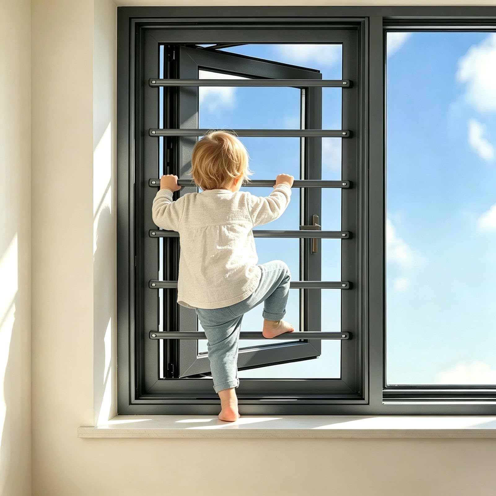 Fenstergitter Fenstersicherung für Kinder, Verhindert Stürze | Anpassbarer, Rostfreier Einbruchschutz aus Aluminiumlegierung Fenster, Leicht Demontieren(Gray,Inner Width-100cm/40")