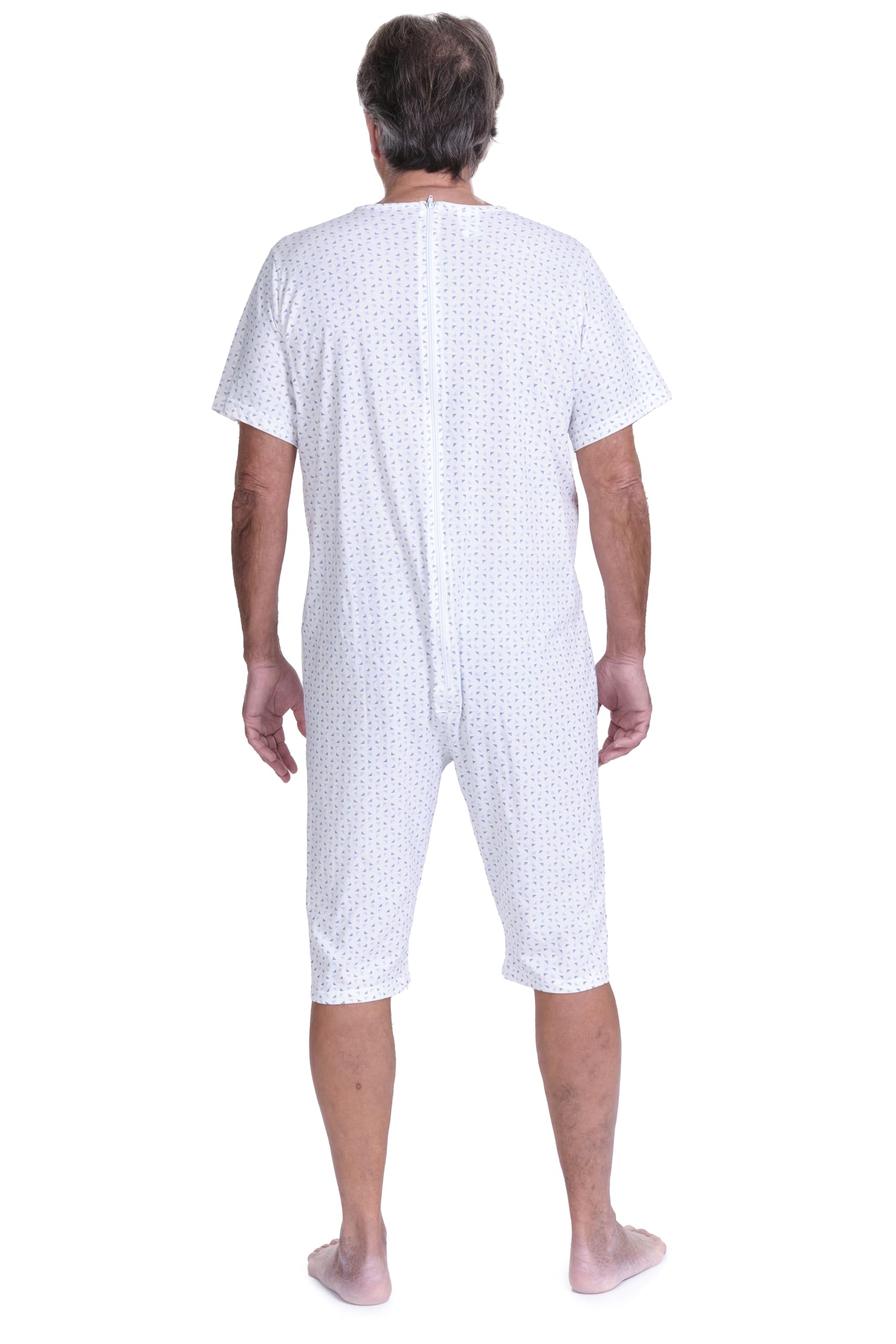 FERRUCCI COMFORT Pijama Sanitario Verano Manga Corta Pantalones Cortos - 9012/6 - Cremallera en el Dorso e Interior de las Piernas, para Mayores, Alzheimer, Incontinencia