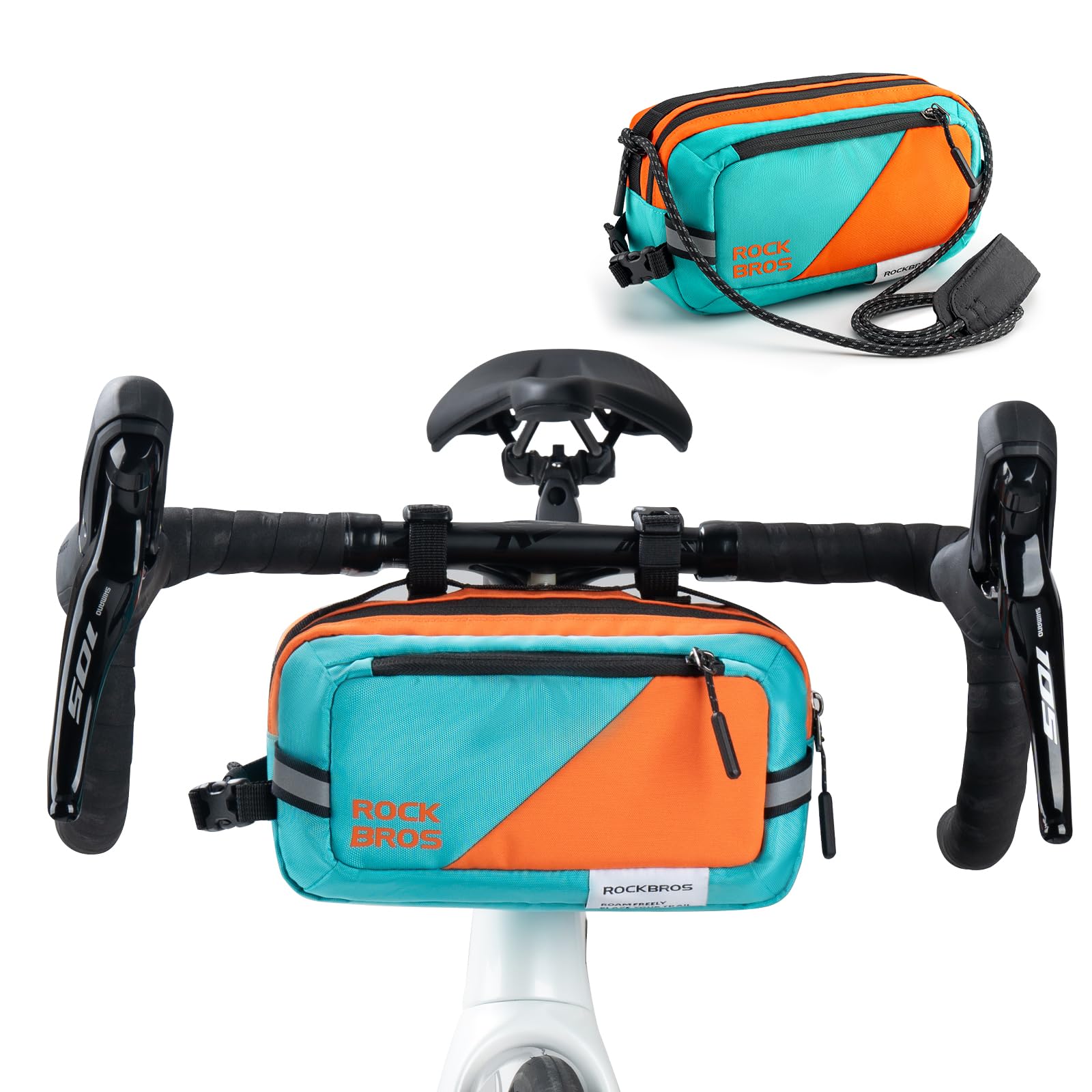 ROCKBROS Bolsa Manillar Bicicleta, Bolsa Delantera Capacidad Grande con Correa de Hombro para Bicicleta de Montaña y de Carretera, 24 x 13 x 8 cm