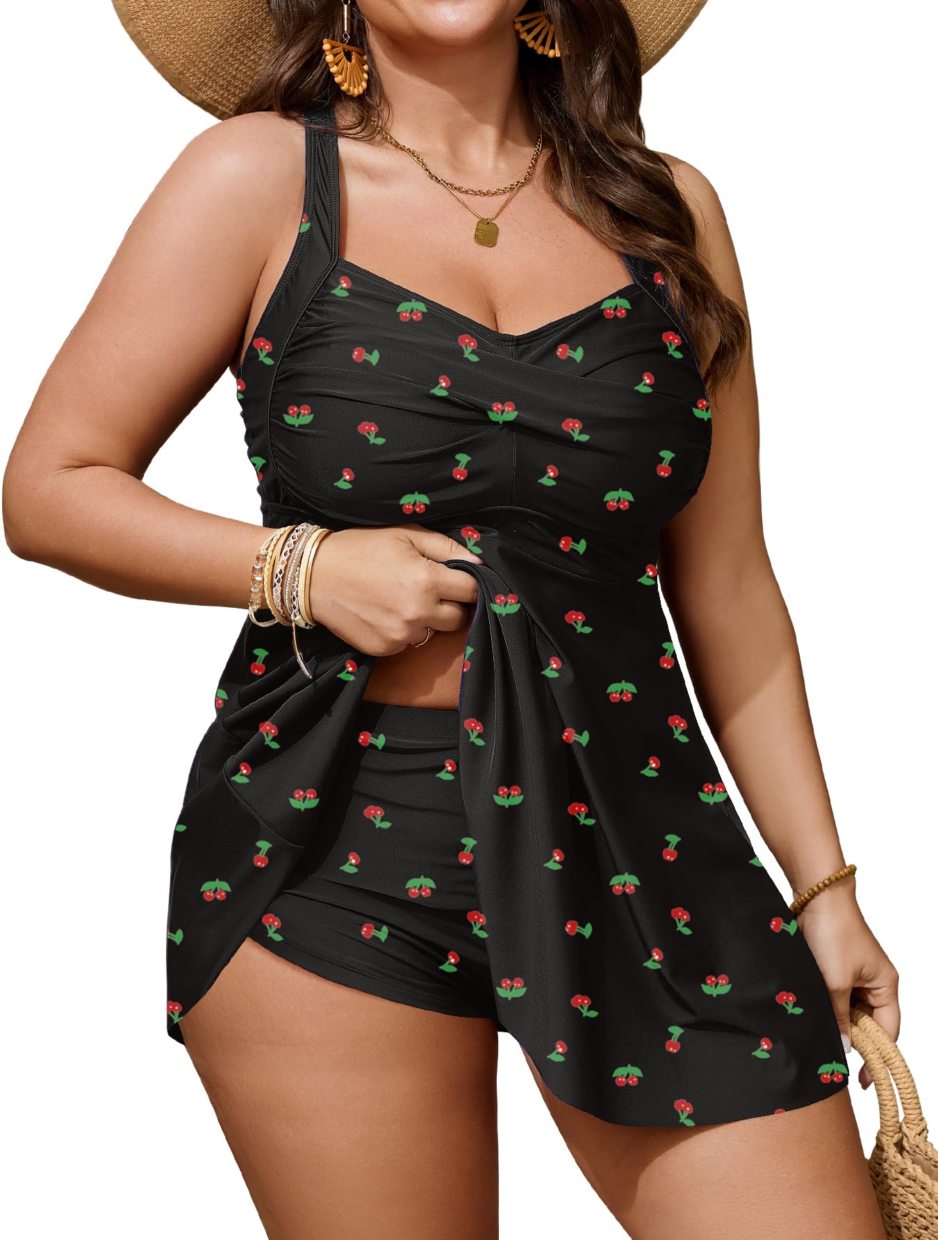 Women's Plus Size Swimsuit Two Piece Tankini Swim Dress Print Ruched Bathing Suits Tummy Control Swimwear Beach-image-44