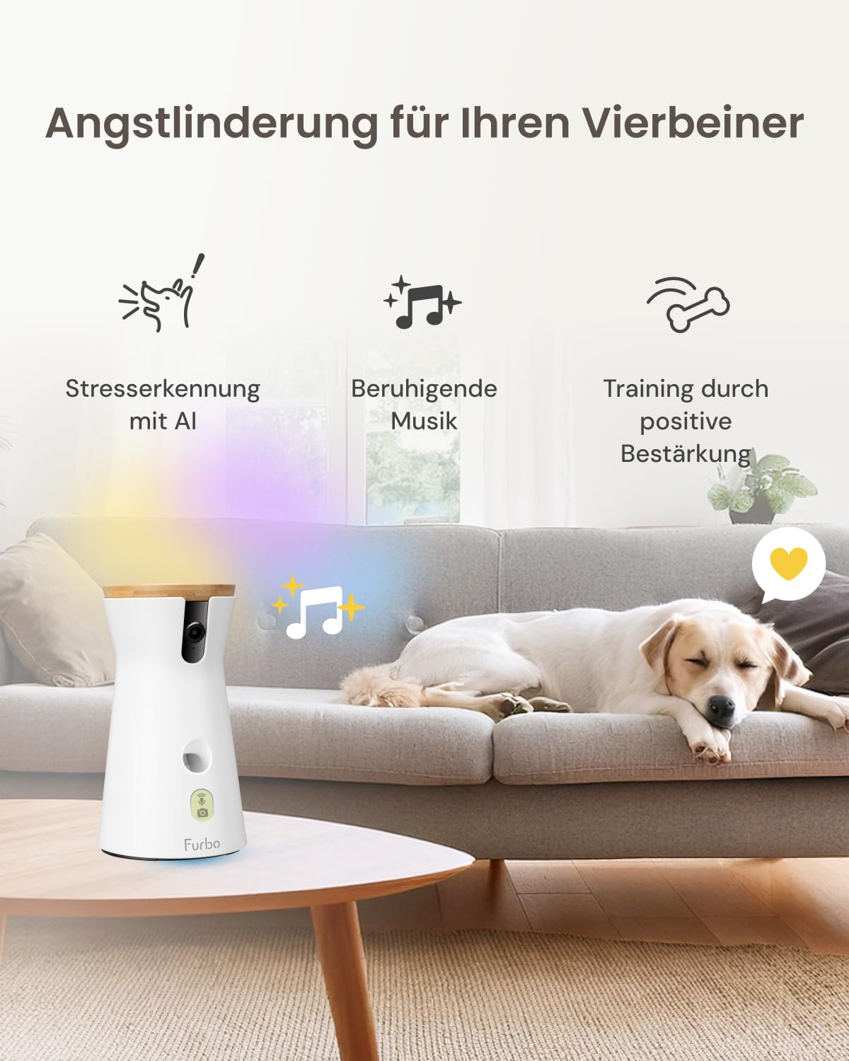 Furbo 360° Hundekamera [ABO ABSCHLUSS ERFORDERLICH] – Smarte Haustierkamera mit Leckerliwurf, 1080p Full HD, 2-Wege-Audio & Farbnachtsicht (3 Monate Mindeslaufzeit)
