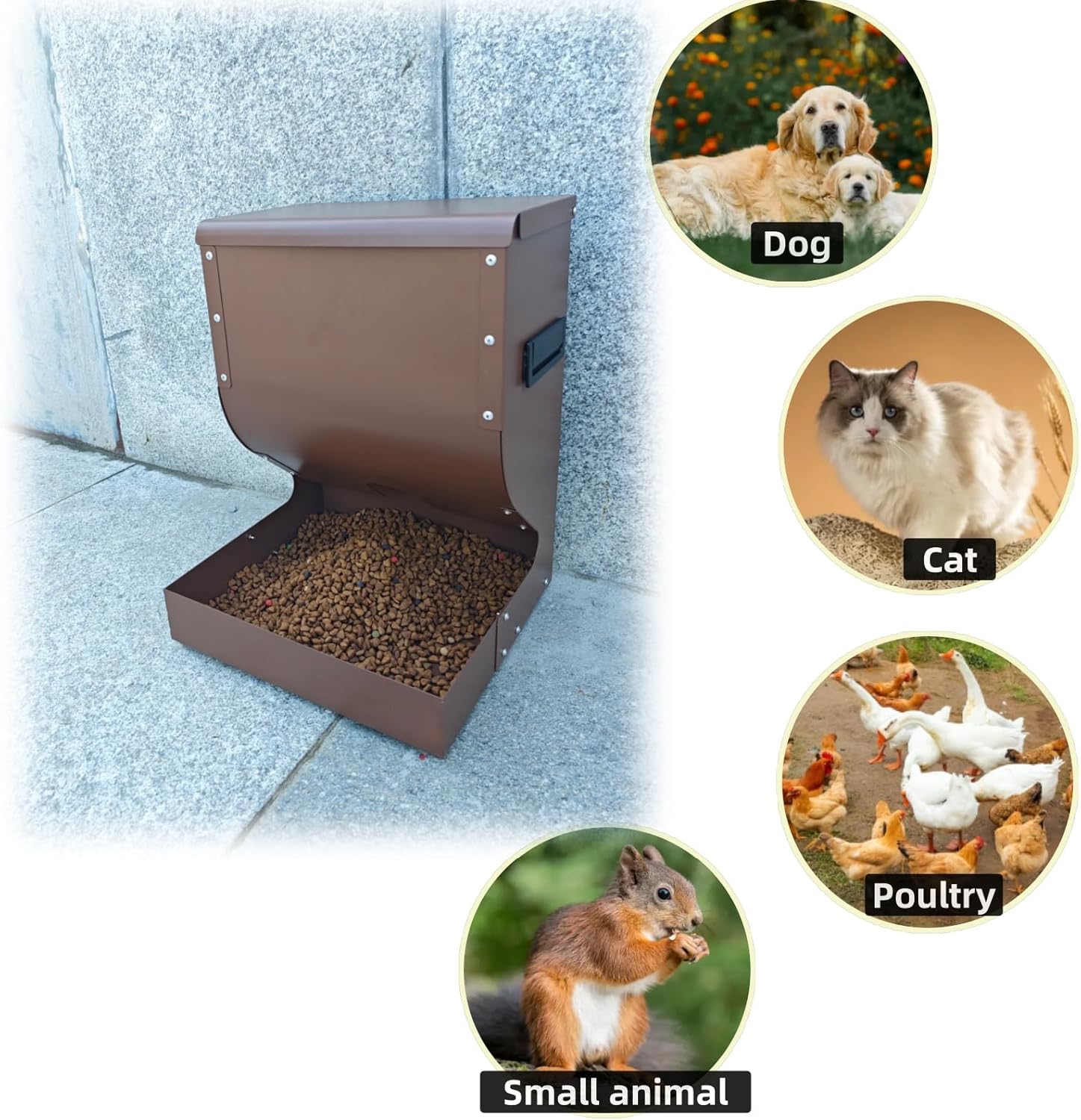 Automatic Dog Feeder Large Breed, 15lb Indoor/Outdoor Gravity Feeder for Dogs, Hanging Self Feeding Dispenser for Medium and Large Dogs, Cats, and Chickens