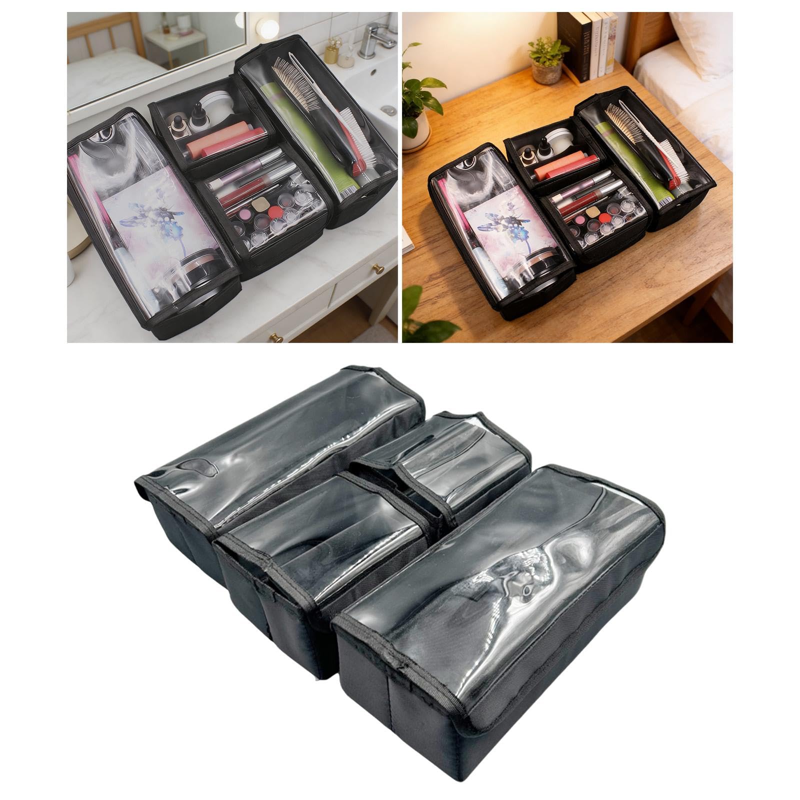 Pochette Cosmetica, Beauty Case, Contenitore in Tessuto Oxford, Accessori Da Viaggio, Essenziale con Divisori, Organizer Portatile, 2 grandi 2 piccoli