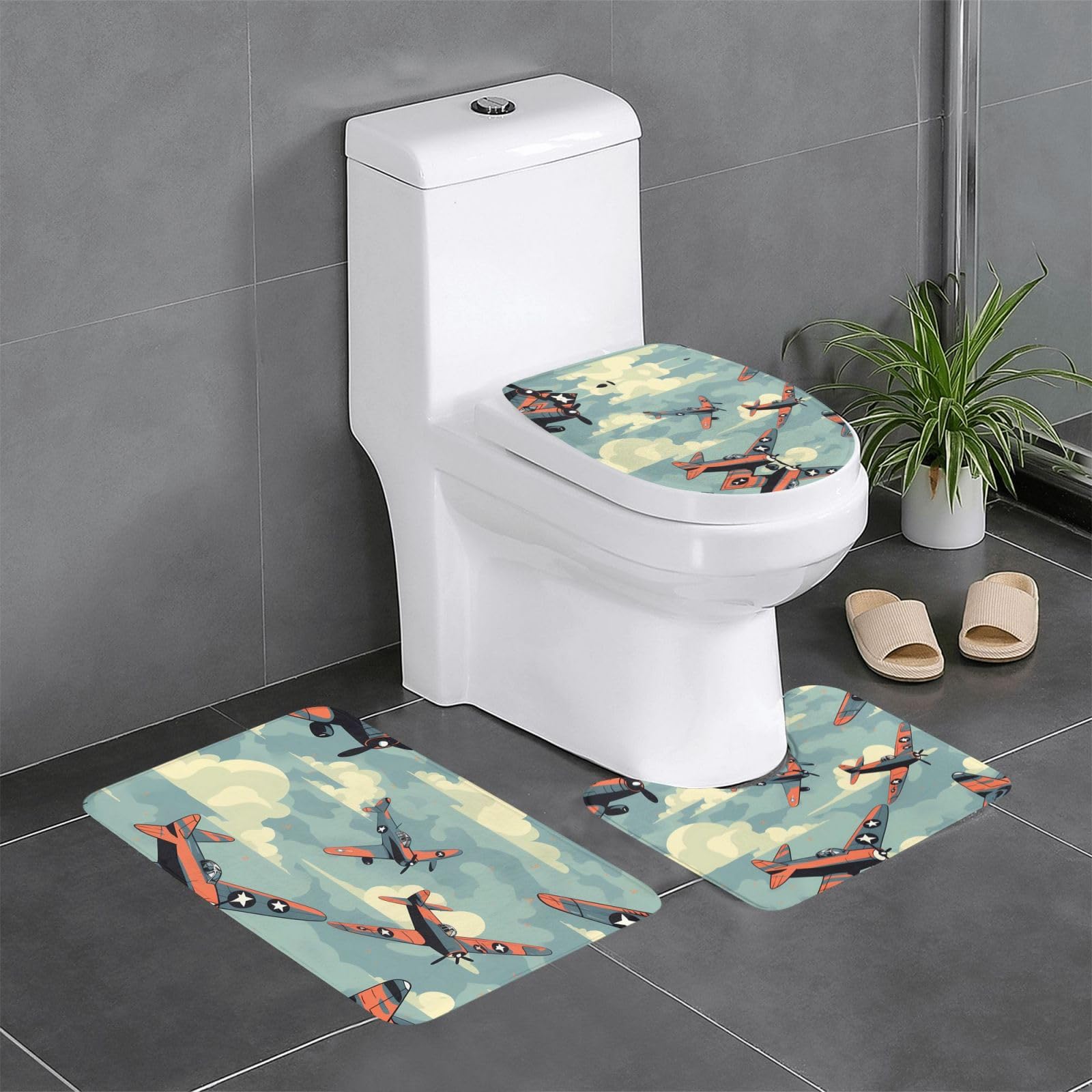 Tapis de bain 3 pièces anti-glisse contre le sol mouillé des WC