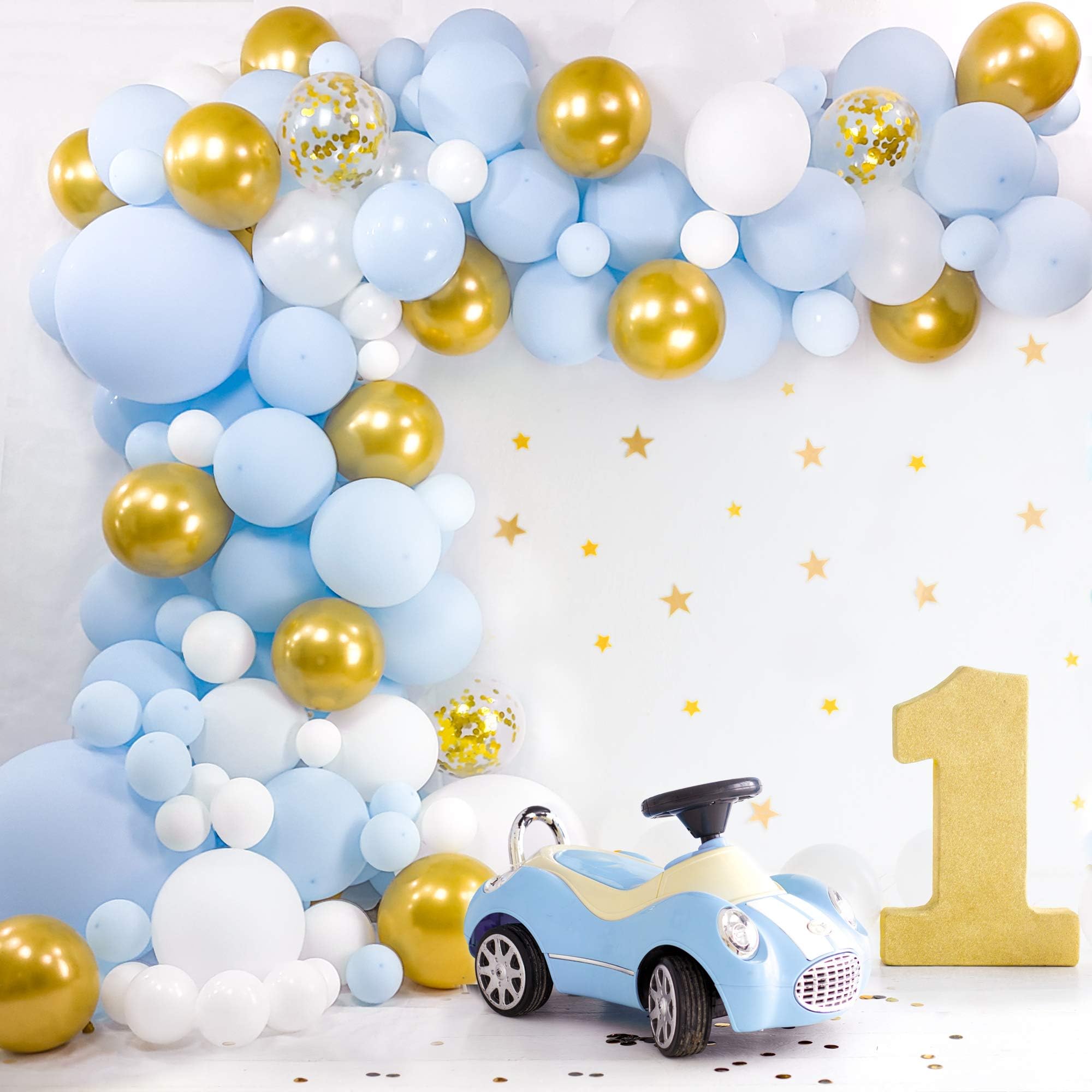 BLOONSYBaby Blue Balloon Garland Kit | Balloon Arch Kit for Baby Boy Shower | 120 Pack | Light Pastel Blue and Gold Balloons