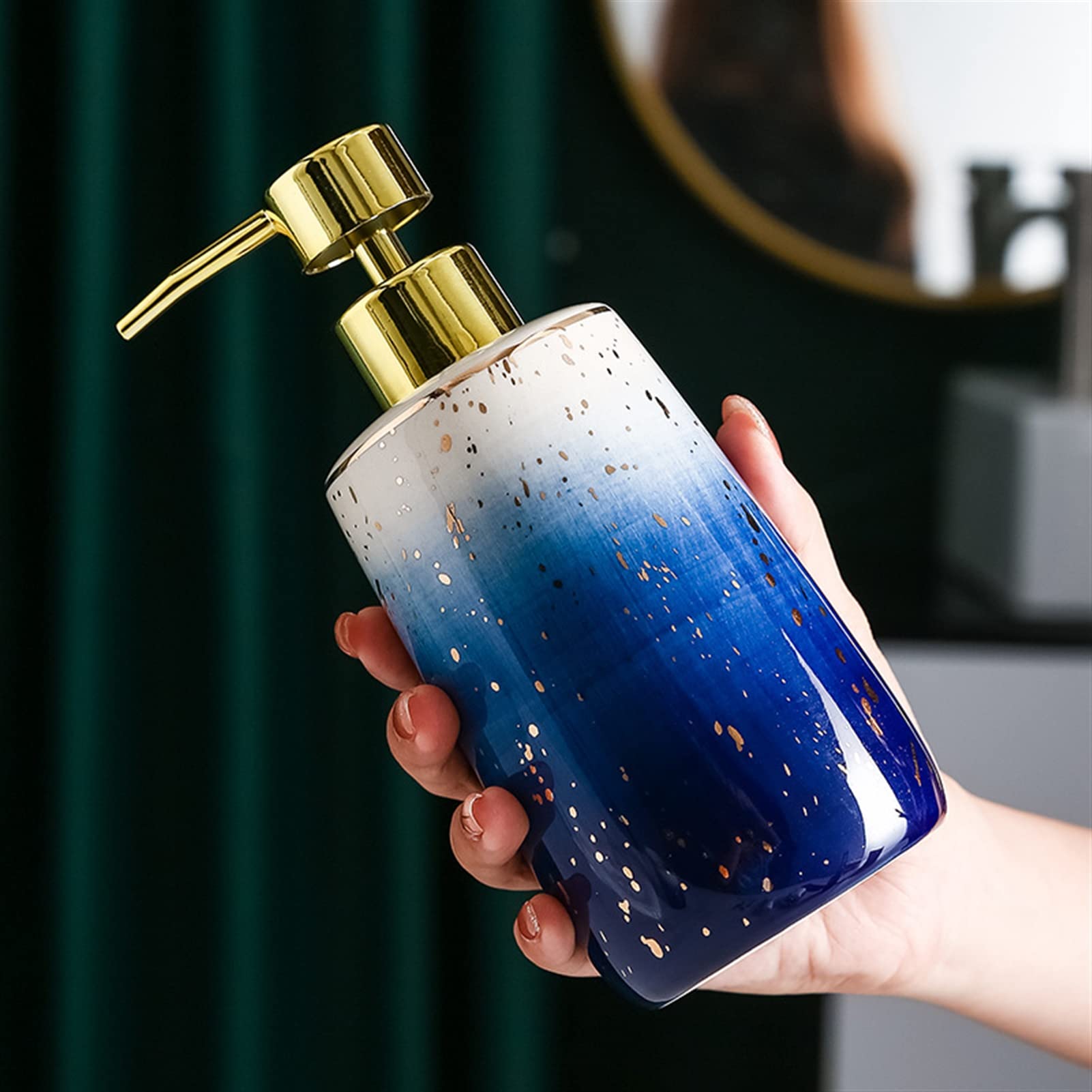 GIBZ Modernes Keramik 4-teiliges Badezimmer Zubehör Set Luxus Arbeitsplatten Zubehör Set Seifenschale, Zahnbürstenhalter, Seifenspender, Badezimmerbecher Blau
