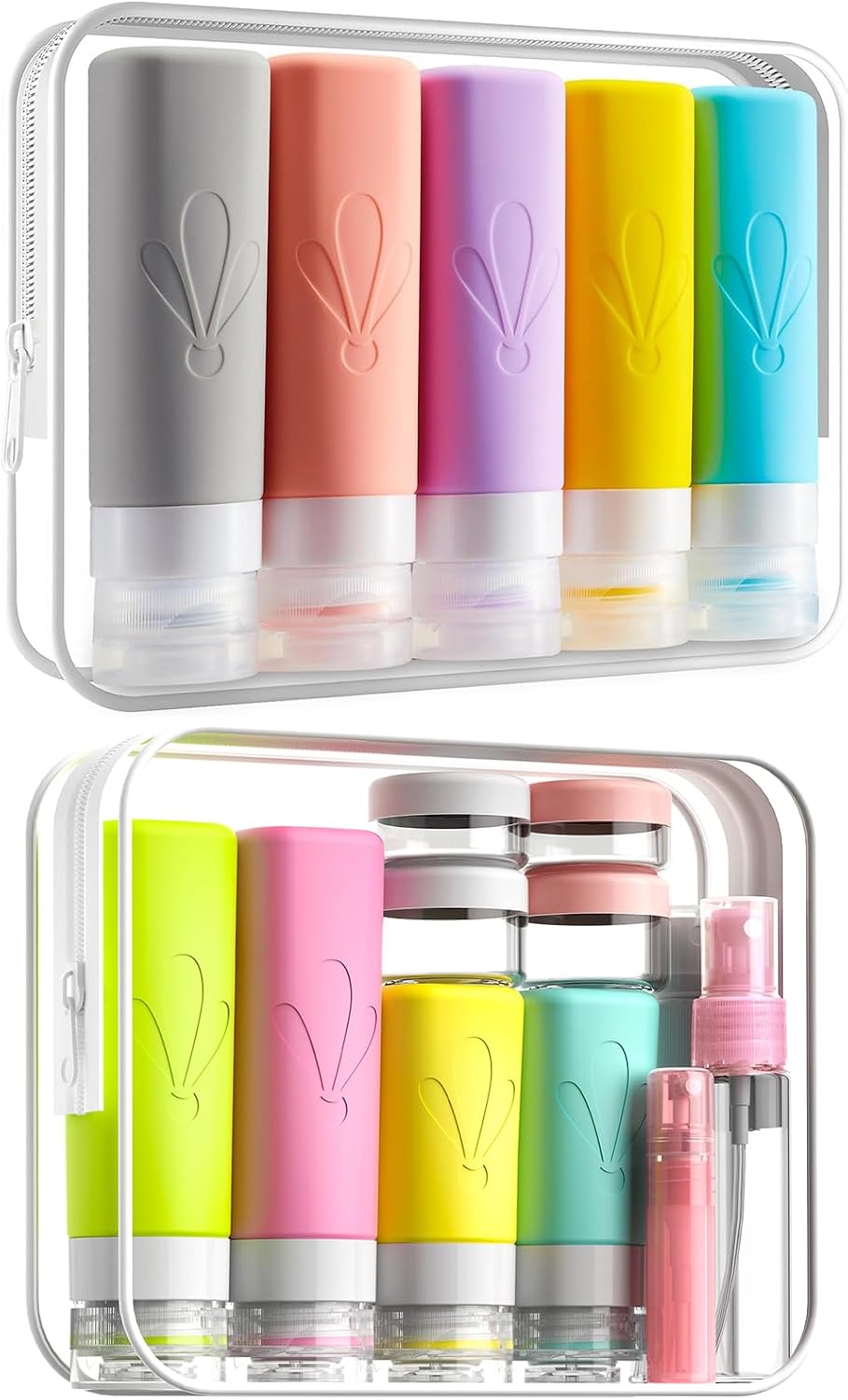 INSFIT Silicone Travel Bottles Set, 17 Pack Travel Size Toiletries, Leakproof Travel Bottles for Toiletries, Travel Accessories for Women, Airplane Travel Essentials, Travel Containers for Toiletries