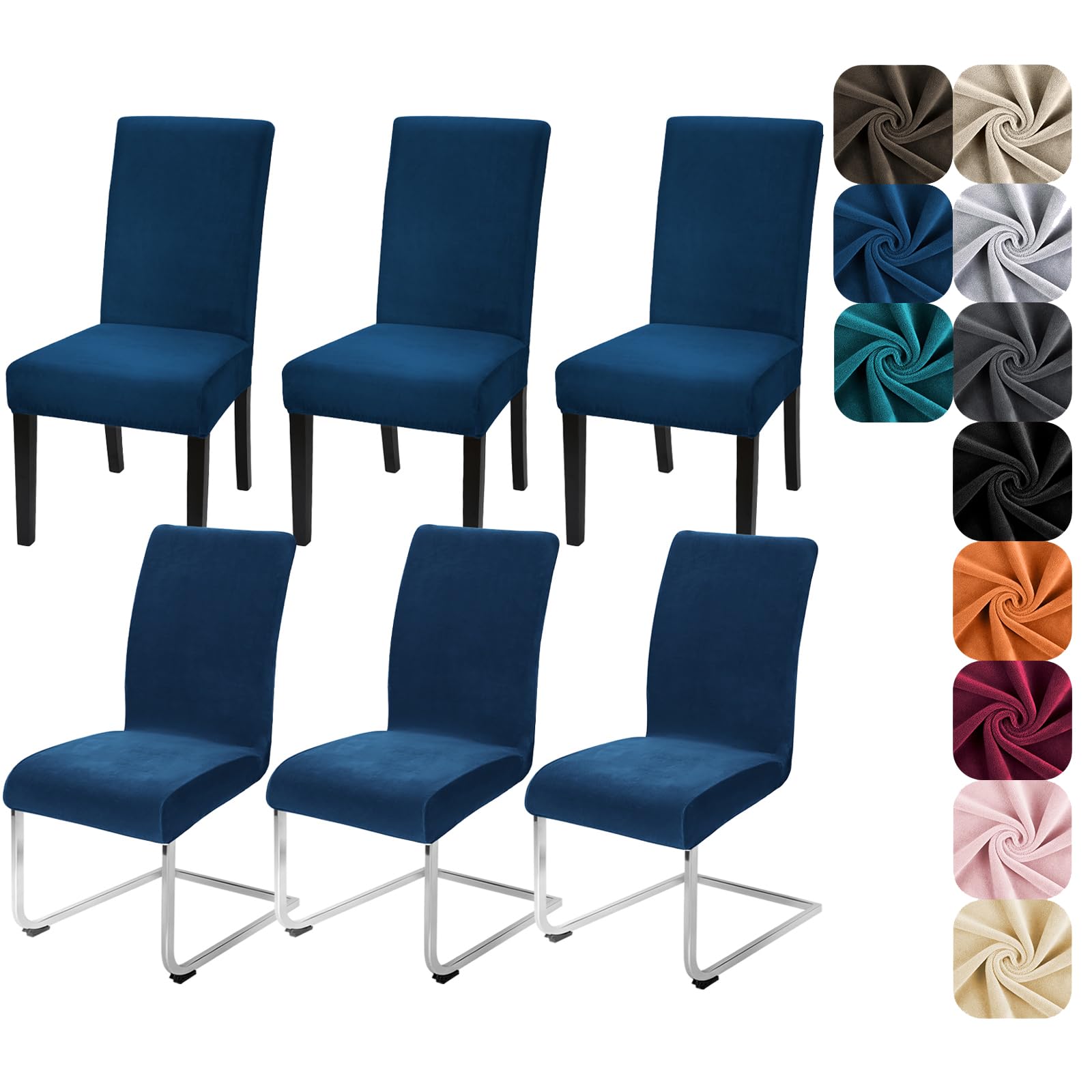 Alishomtll Dining Chair Covers Set of 6 Stretch Velvet Chair Covers for Dining Chairs Elastic Removable Chair Slipcovers Reusable Washable Chair Protector for Hotel Banquet Ceremony (Navy Blue