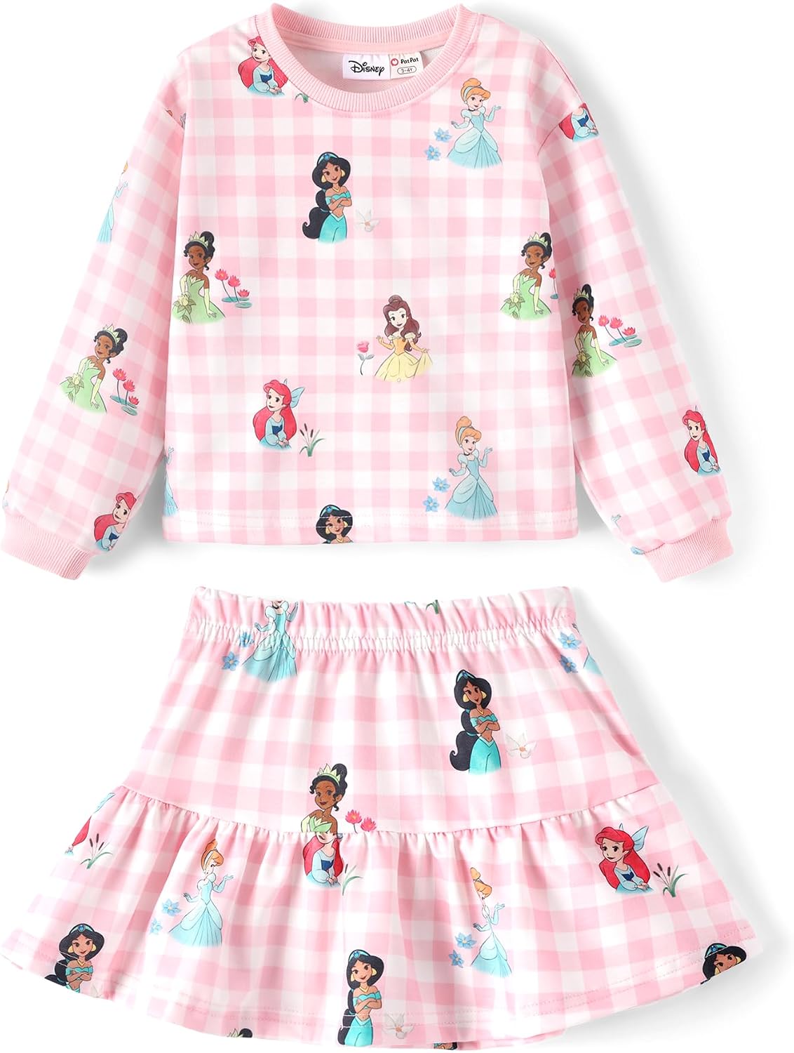 Disney Girls' 2-Piece Outfit Sweatshirt Top & Pleated Skirt Set 2-9Y