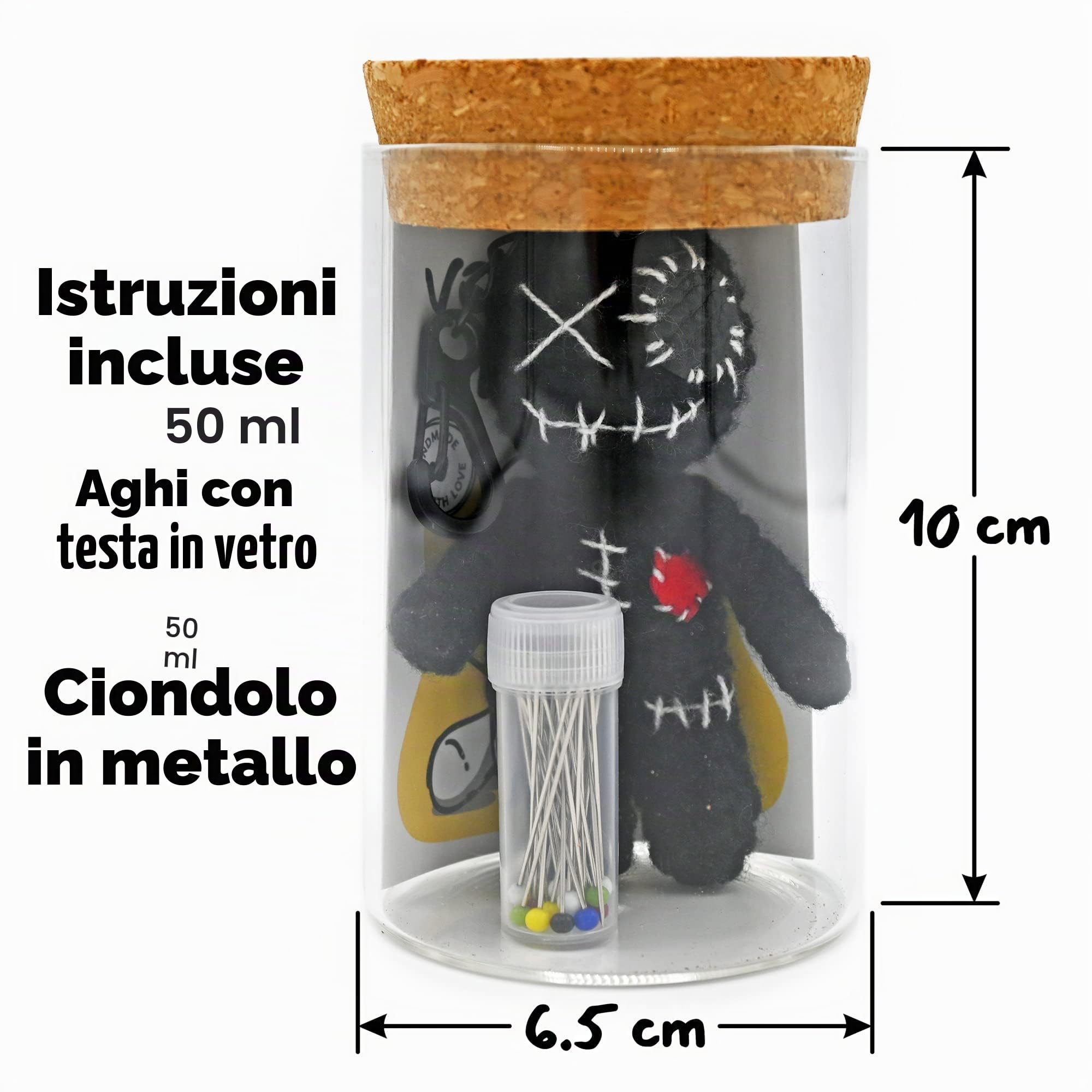 Bambolina Voodoo in Barattolo 10cm Fatta a Mano Nero Regalo Divertente