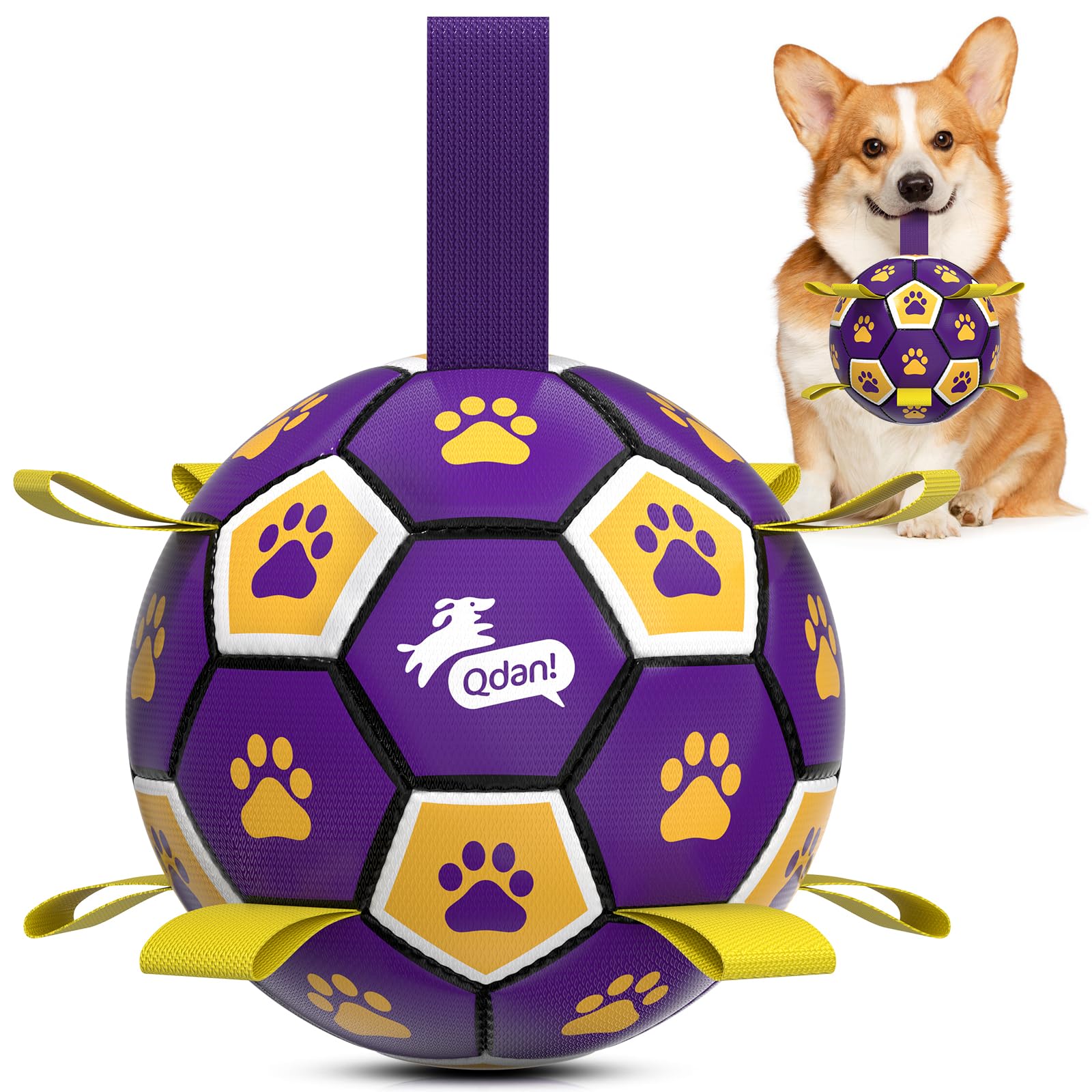 QDAN Dog Ropes Toys, Soccer Ball with Straps, Dogs Water Toy, Durable Dog Balls for Small Medium Breed(6 Inch) — image 1