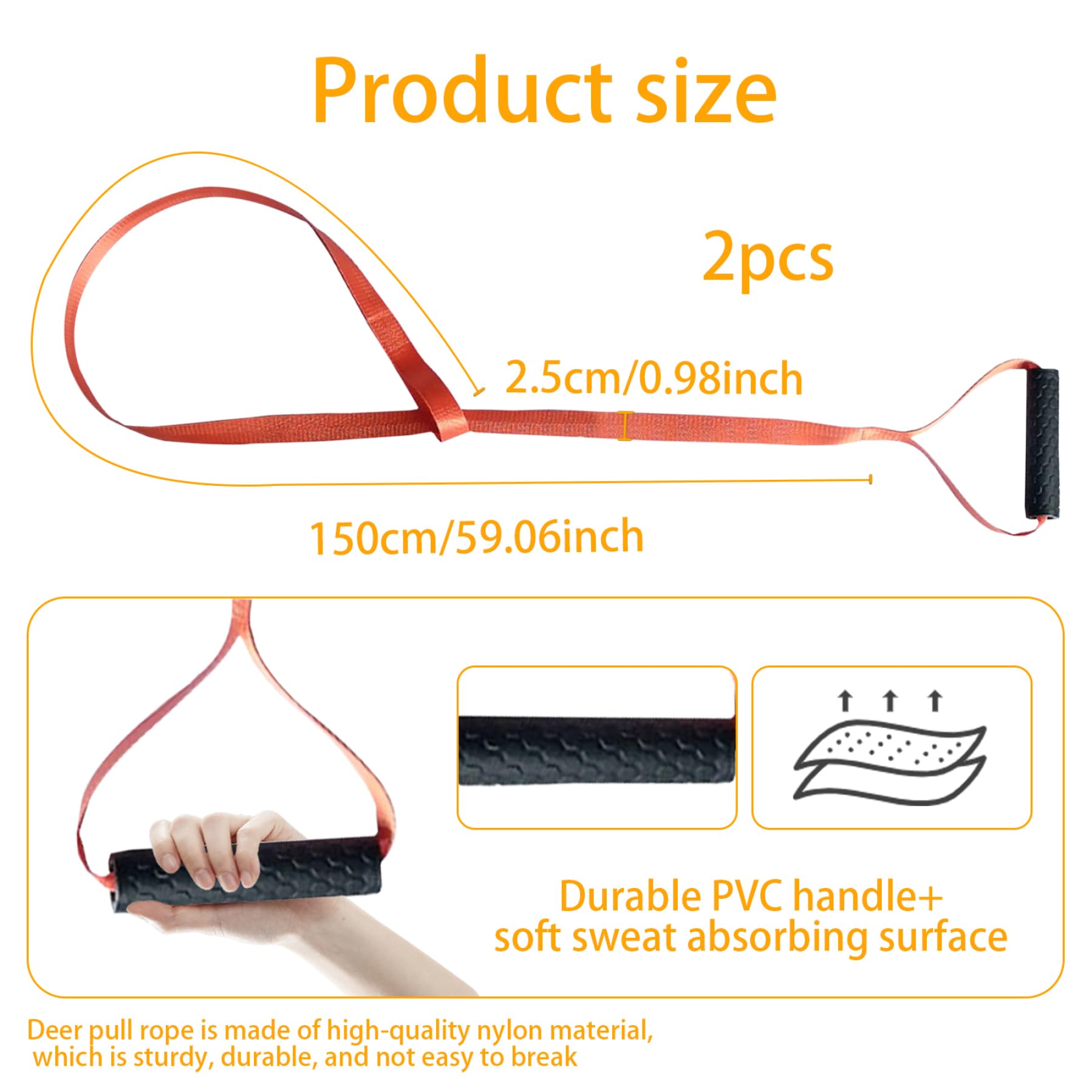 Arnés de Arrastre de Ciervos 2 Piezas Cuerda de Carga Pesada con Mango Antideslizante y Rayas Reflectantes