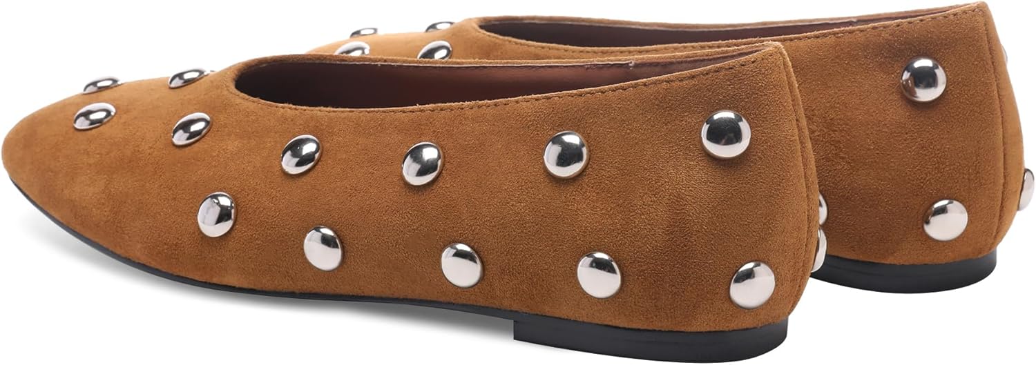 Studded Flats for Women Suqare Toe Slip on Suede Ballet Flats Comfortable Walking Studs Ballet Shoes - Image 6