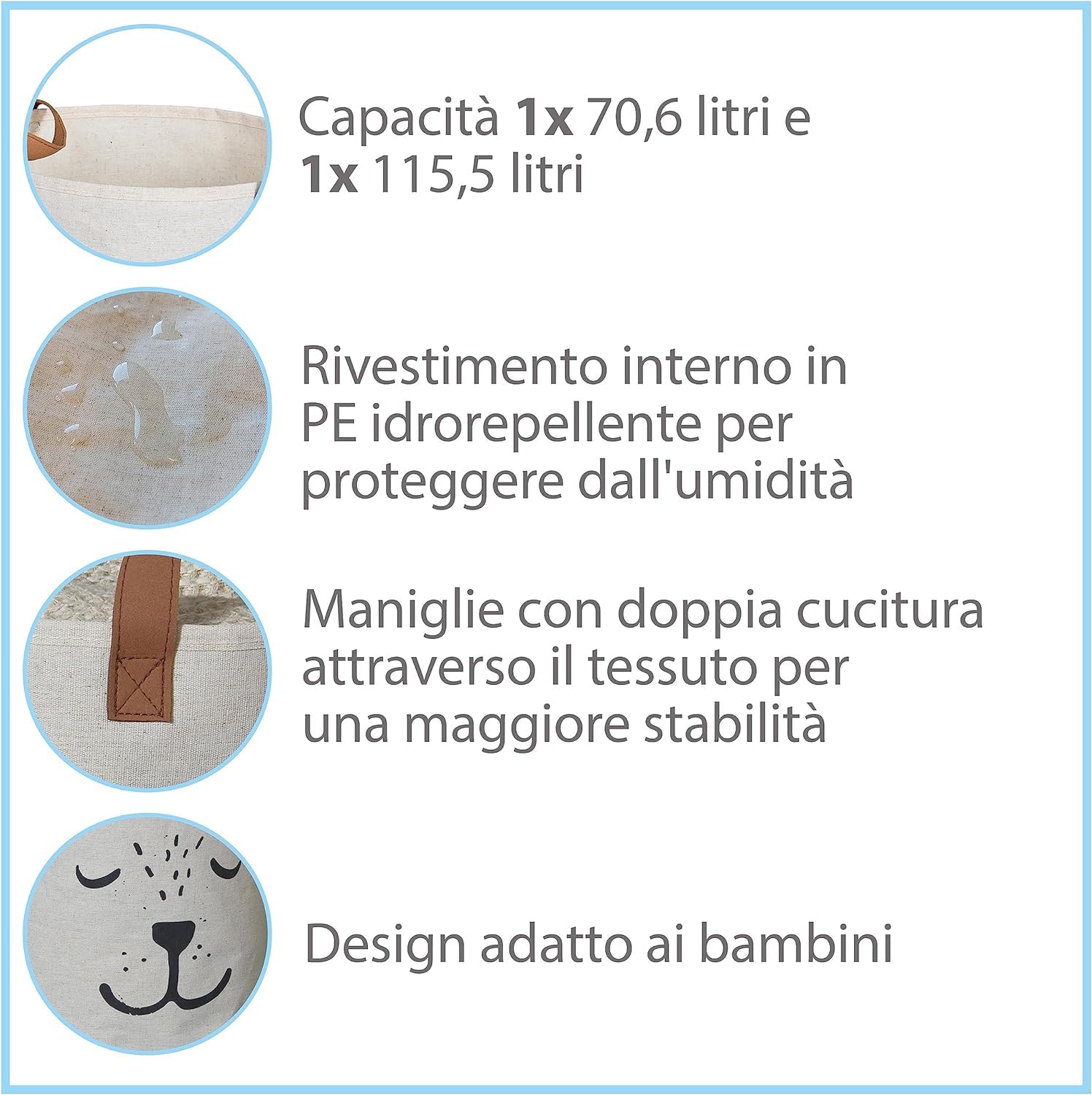 Ensemble De 2 Paniers De Rangement En Tissu LOVE IT STORE IT - Beige Avec Poignées, Idéal Chambre Enfant, Salon Et Salle De Bain