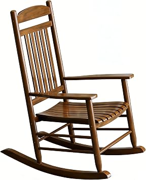 Wooden Outdoor Rocking Chair, Weatherproof Oversized Rocking Chair, Heavy Duty Comfort Brown 350 lbs Weight Capacity, Solid Relaxing Rocker Brown High Back for Patio, Porch, Living Room,