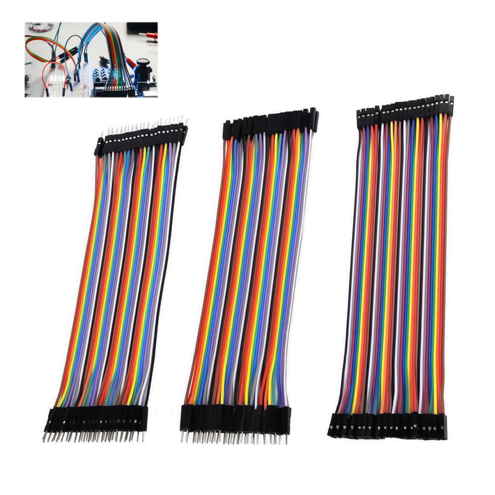 120 Pezzi Cavi Jumper Wire Breadboard 20 cm, Cavi Dupont 40 Pin Maschio-Maschio, Maschio-Femmina, Femmina-Femmina, Compatibili con Arduino, Raspberry Pi, Progetti Fai-da-te e PCB