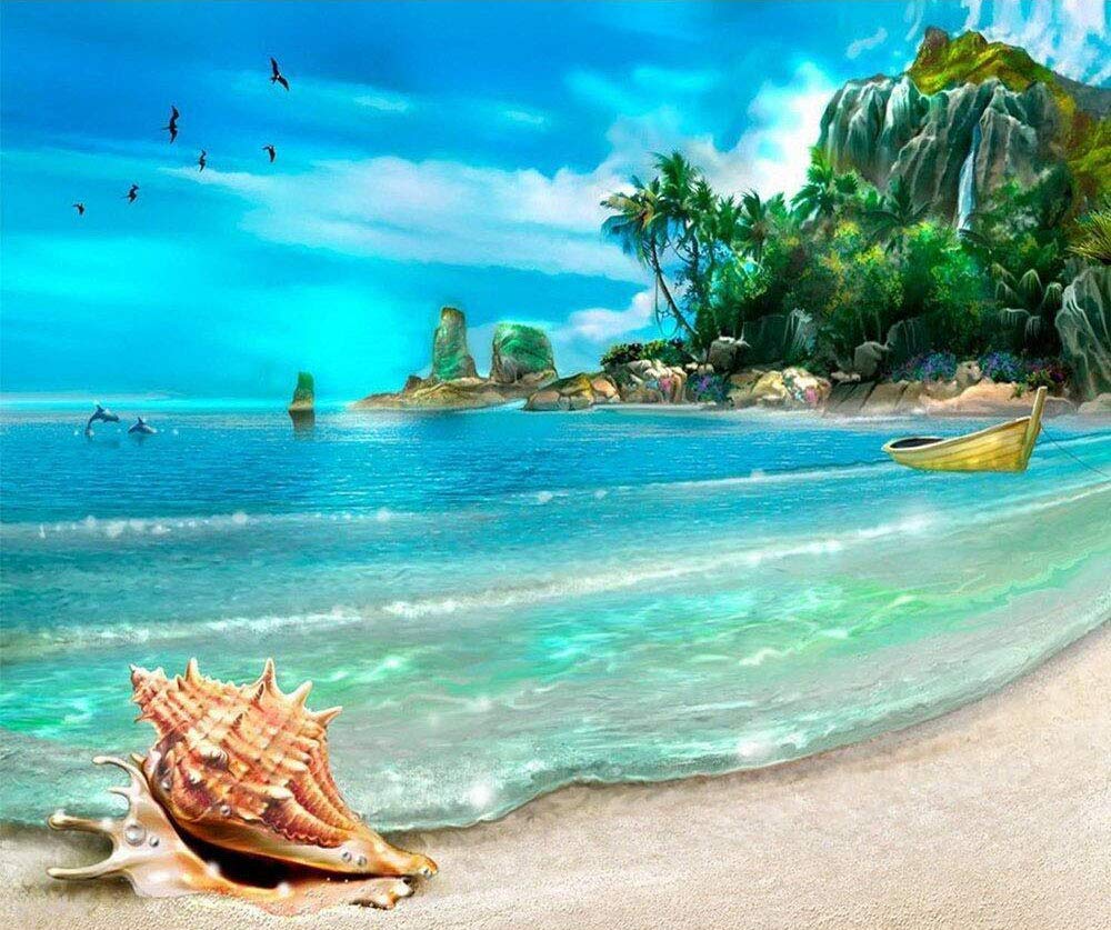 ShayeeDIY 5D Diamond Painting Kit, Sunny Beach Rhinestone Embroidery Cross Stitch Arts Craft Canvas for Home Wall Decor Kids and Adults (30 * 40 cm)