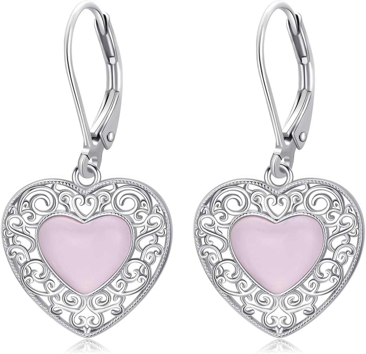 Heart Filigree Earrings 925 Sterling Silver Filigree Rose Quartz Peridot Black Onyx Earrings Dangle Filigree Jewelry Gifts for Women