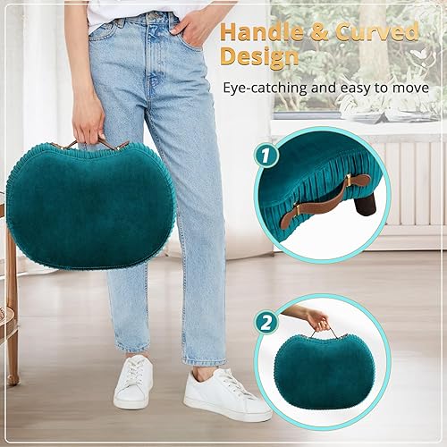 Miniatura 4 de LUE BONA Taburete pequeño curvado con asa, reposapiés de terciopelo y otomanos, moderno reposapiés con patas de madera, taburete con asiento