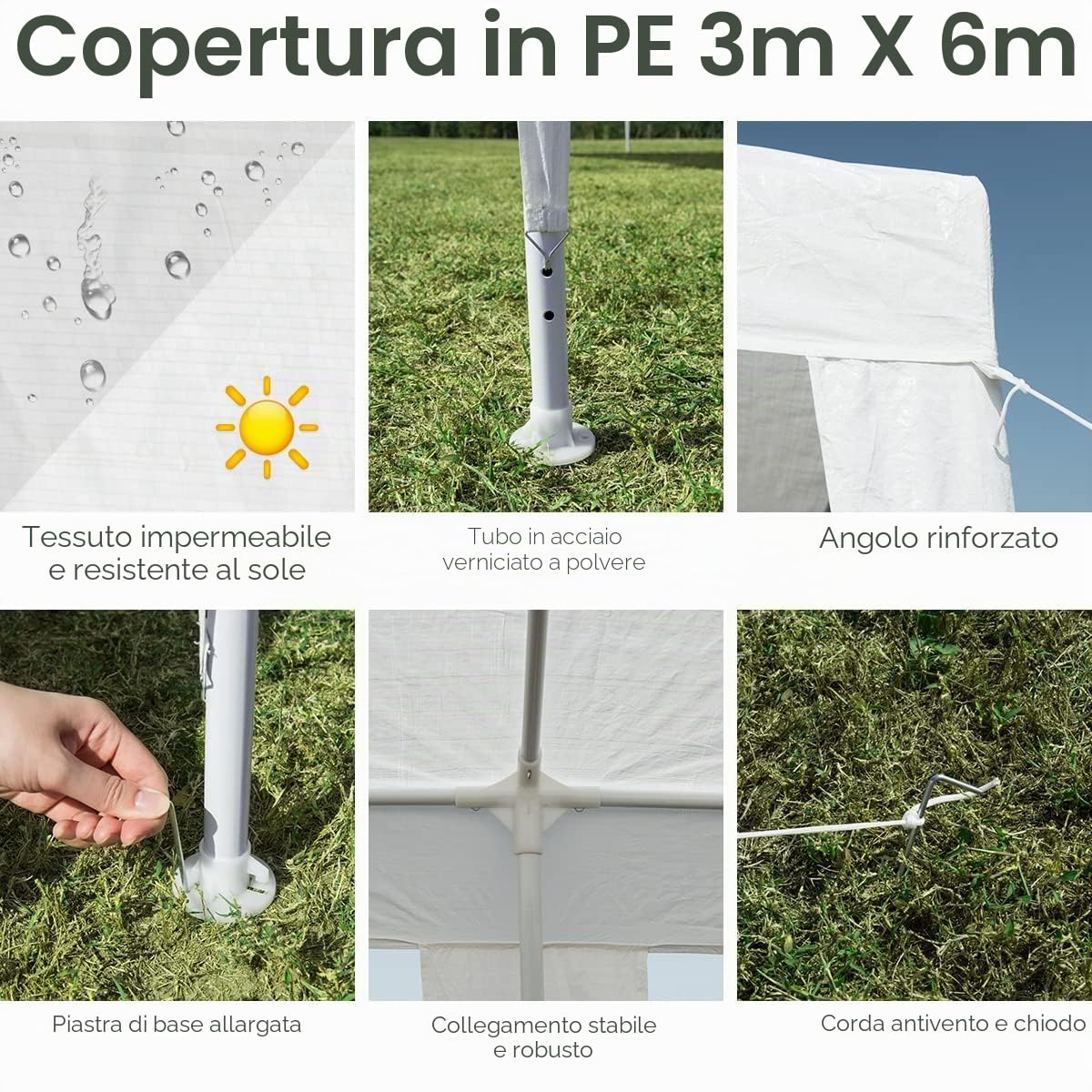 FANTASK Gazebo da giardino, 3 x 6 m, portatile, per matrimoni, mercati di frutta, colore bianco