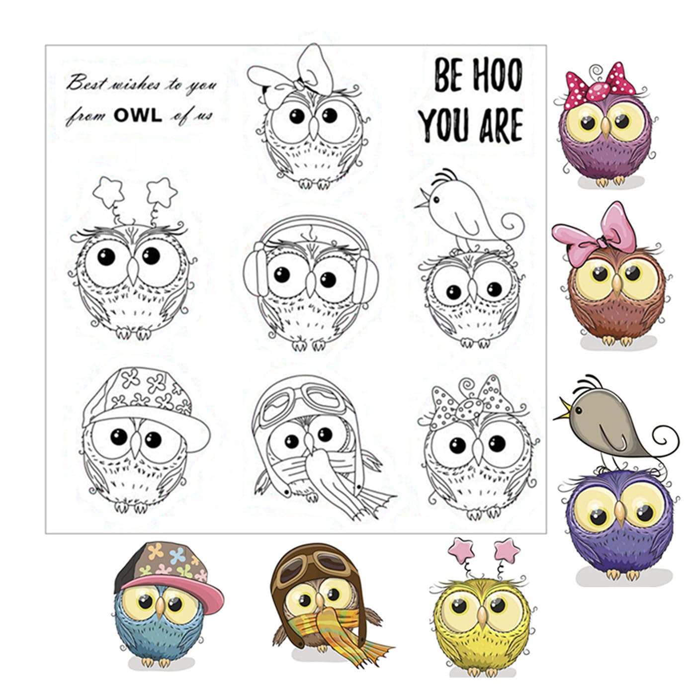 Arbuya Cute Owl Clear Stamps for Card Making and Journaling, Birds Rubber Stamps for Crafting Scrapbooking Christmas Greeting Silicone Stamps for Card Making Crafts