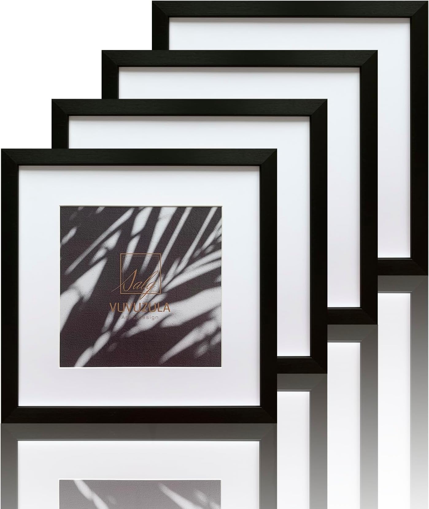 VUVUZULA Square Picture Frames 12x12 Inch Black Photo Frame with Mount for 8x8 Inch Photo with Perspex Glass Set of 4