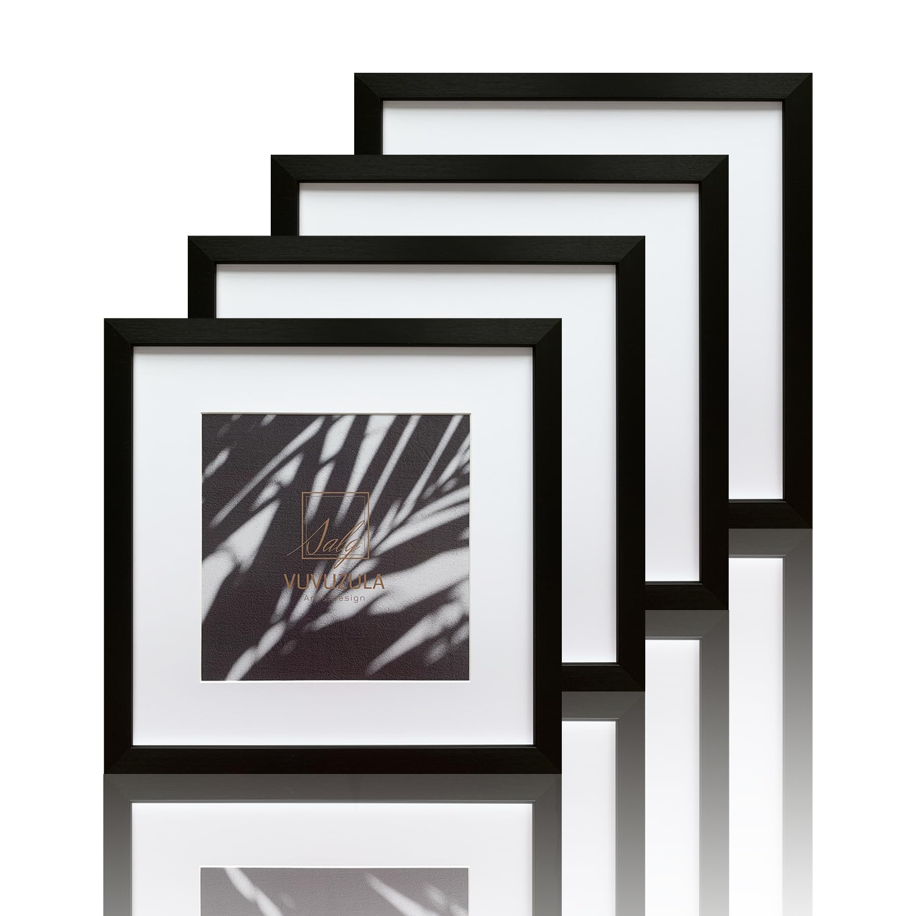 VUVUZULA Square Picture Frames 12x12 Inch Black Photo Frame with Mount for 8x8 Inch Photo with Perspex Glass Set of 4