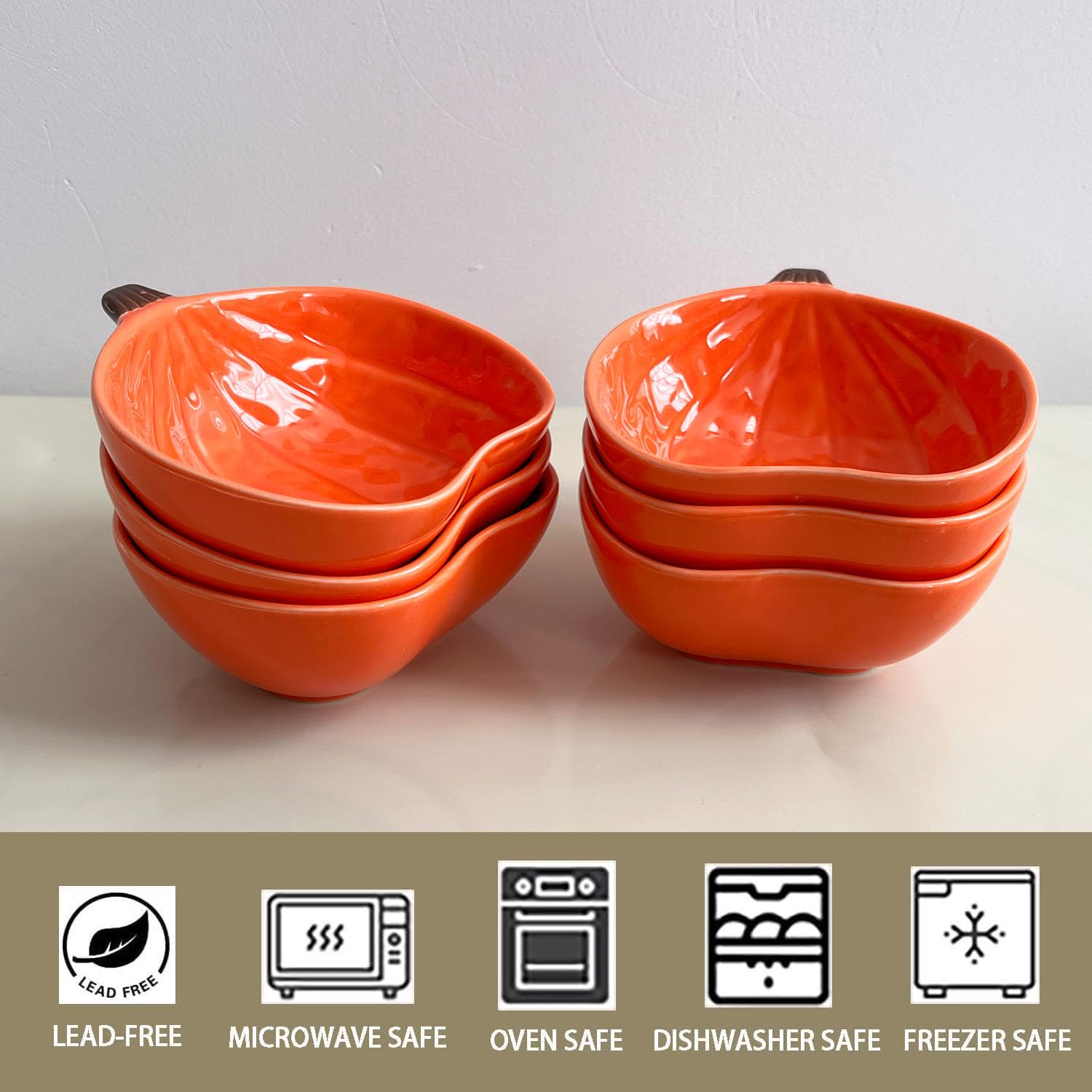 Lot de 6 ramequins en céramique en forme de citrouille, petits bols pour la cuisson de soufflés, puddings, collations, desserts, 170 g